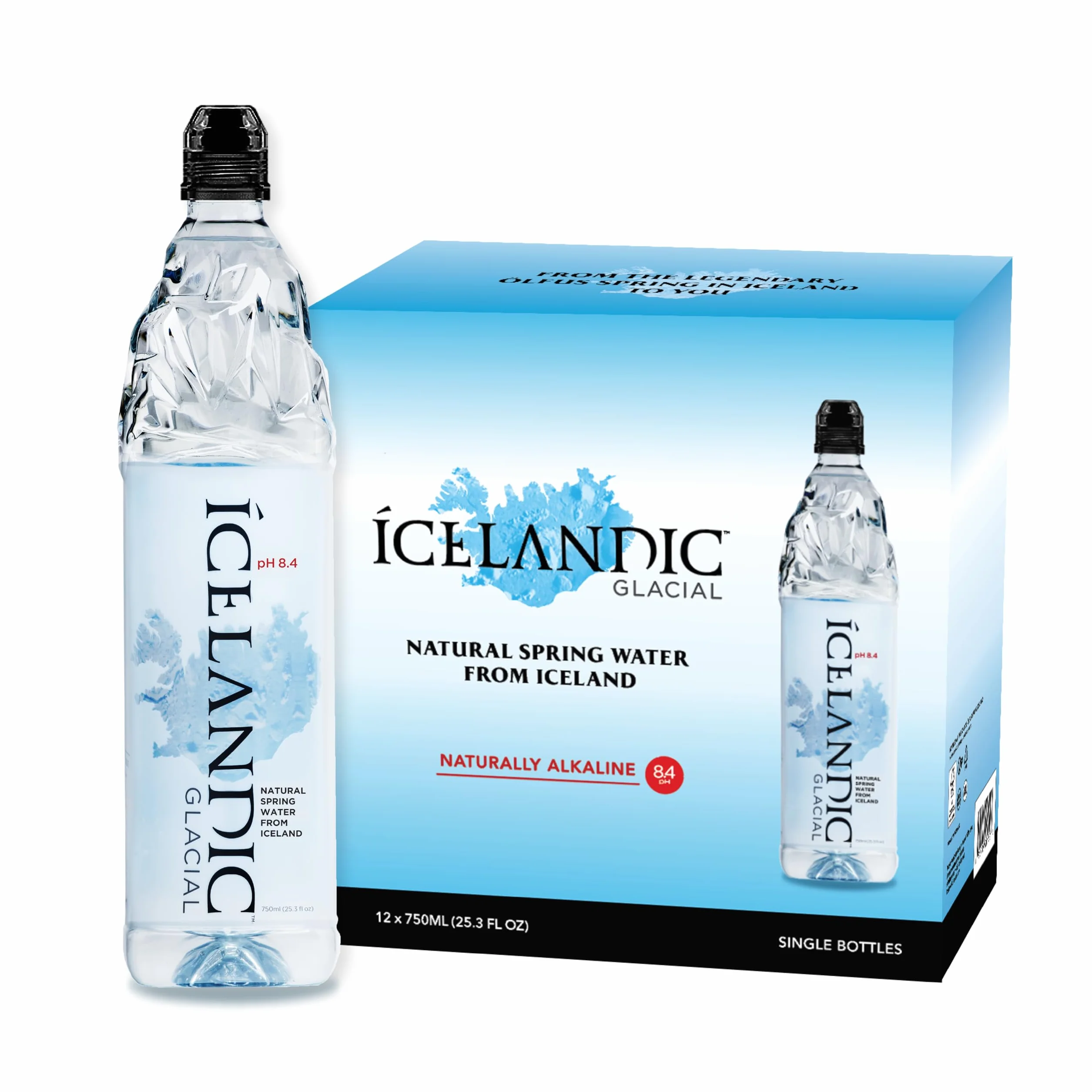 Icelandic Glacial Eau Premium Plate 750ml Bouteilles en PET Recyclé x 12 Par Pack – Alcaline/Bas pH, Sans BPA, Neutre en Carbone de la Source Islandaise. Faible Teneur en TDS et Minéraux.