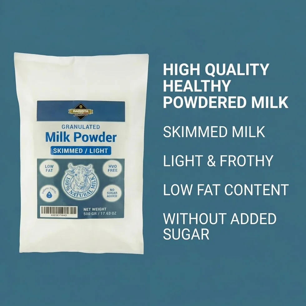 Barista Italiano - Lait en Poudre Écrémé 1Kg (500g x 2) Faible Teneur en Gras | Sans Sucre Ajouté