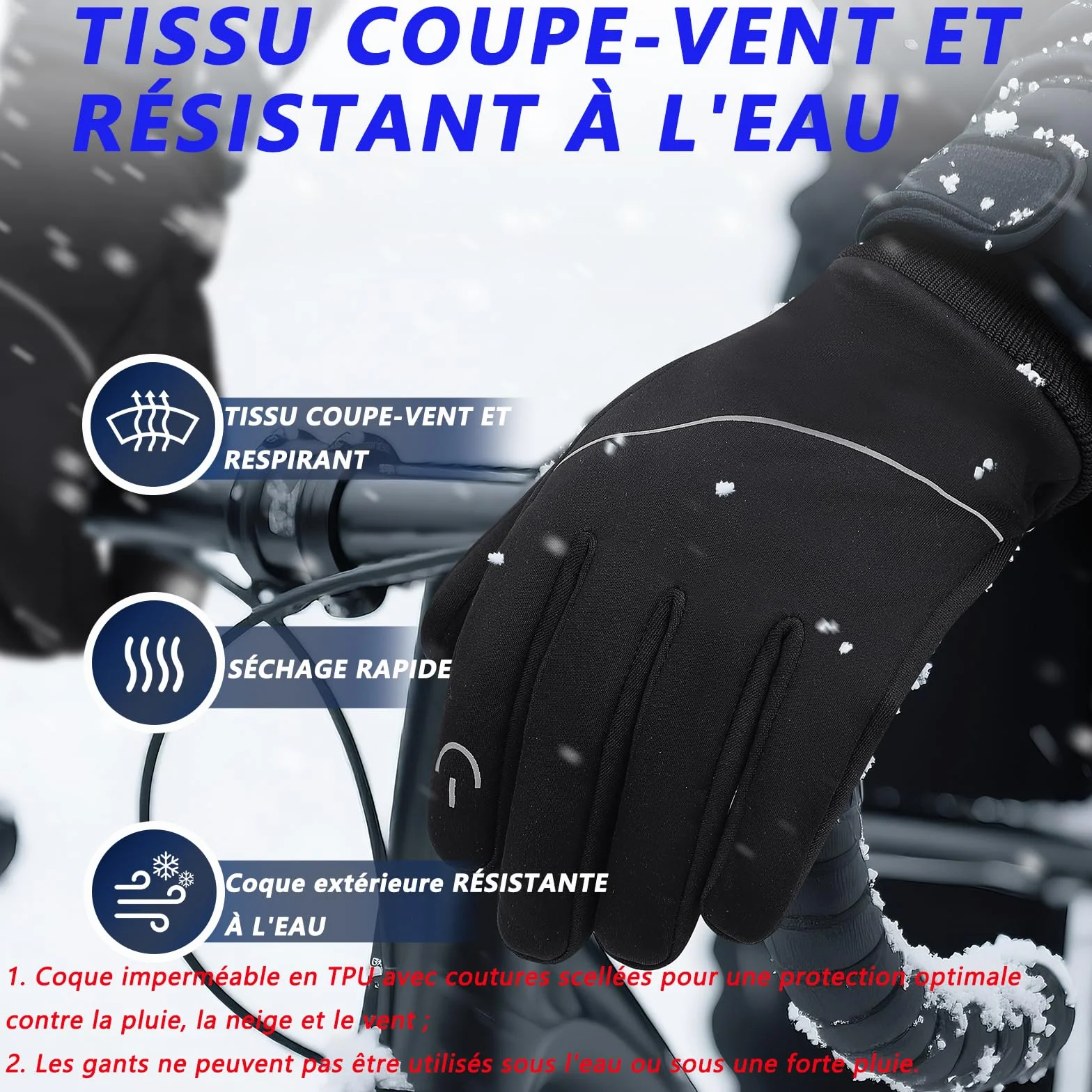 Gants Hiver Vélo imperméables écran Tactile Gel antidérapant Cyclisme Sports Plein air