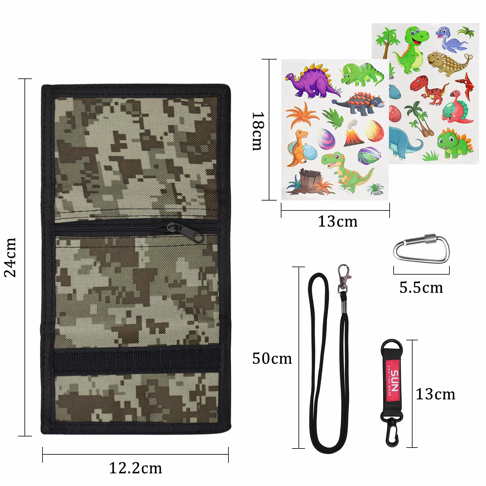 Portefeuille Tri-Pli Camouflage pour Enfant et Adolescent, Polyester, 7 Compartiments, Marron Clair