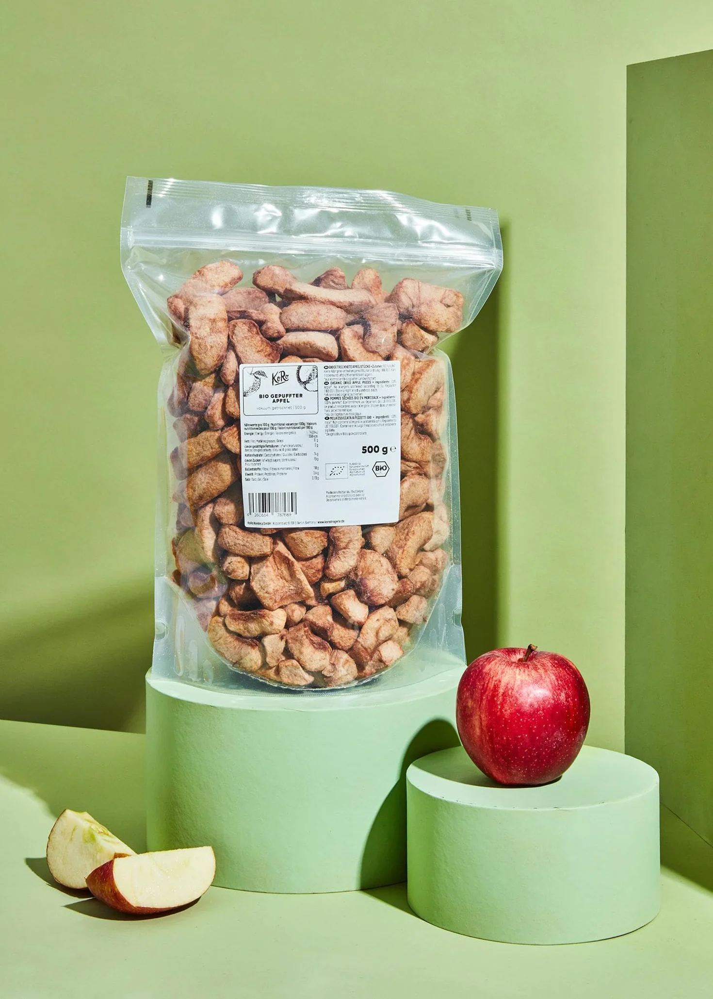 KoRo - Pomme soufflée biologique 500 g - Sans sucre ajouté - Particulièrement croquante - Aromatique-fruité - 100 % plaisir des fruits.
