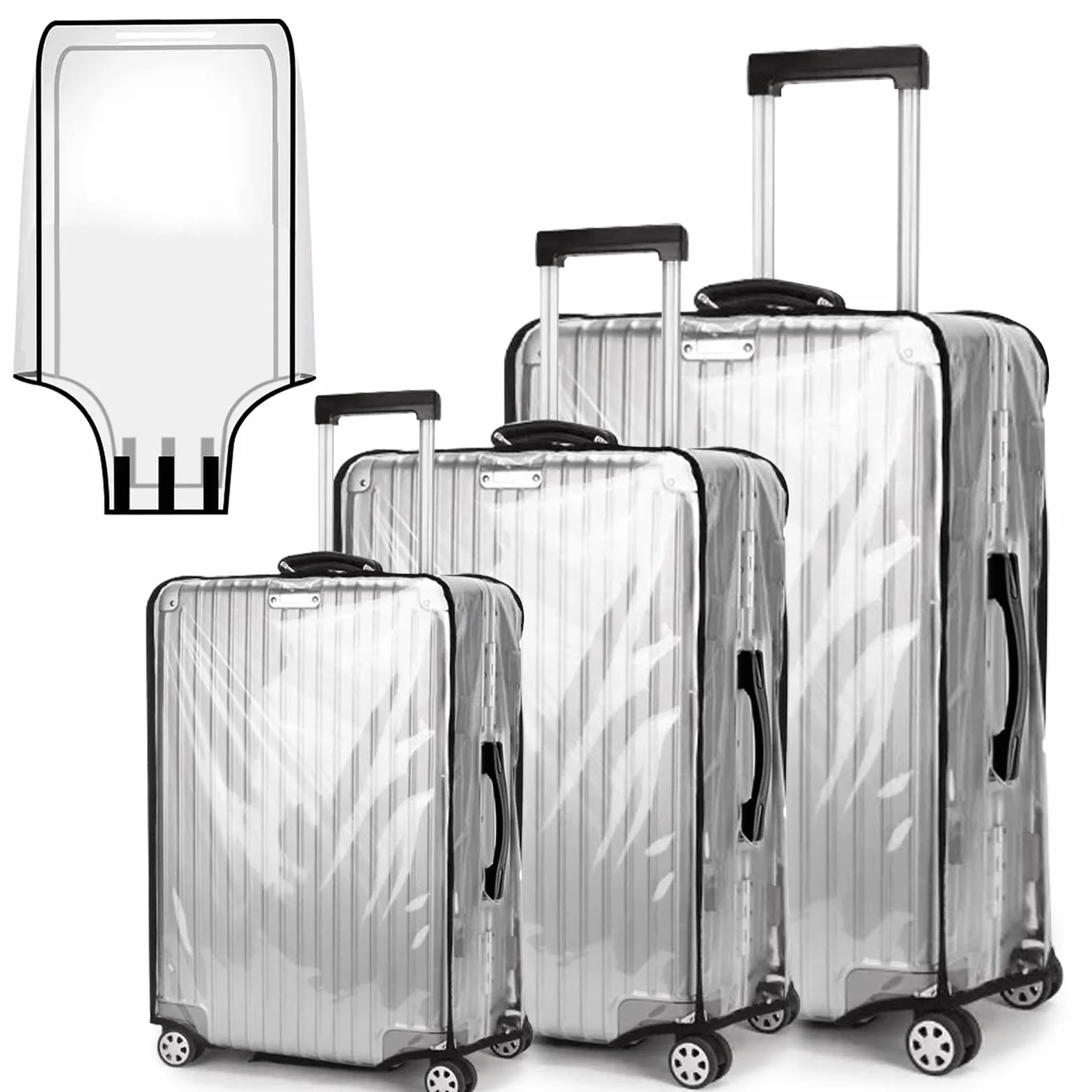 Housse Valise Protection 3 Pièces 20+24+28 Pouces PVC Transparent Étanche Poussière pour Trolley Voyage