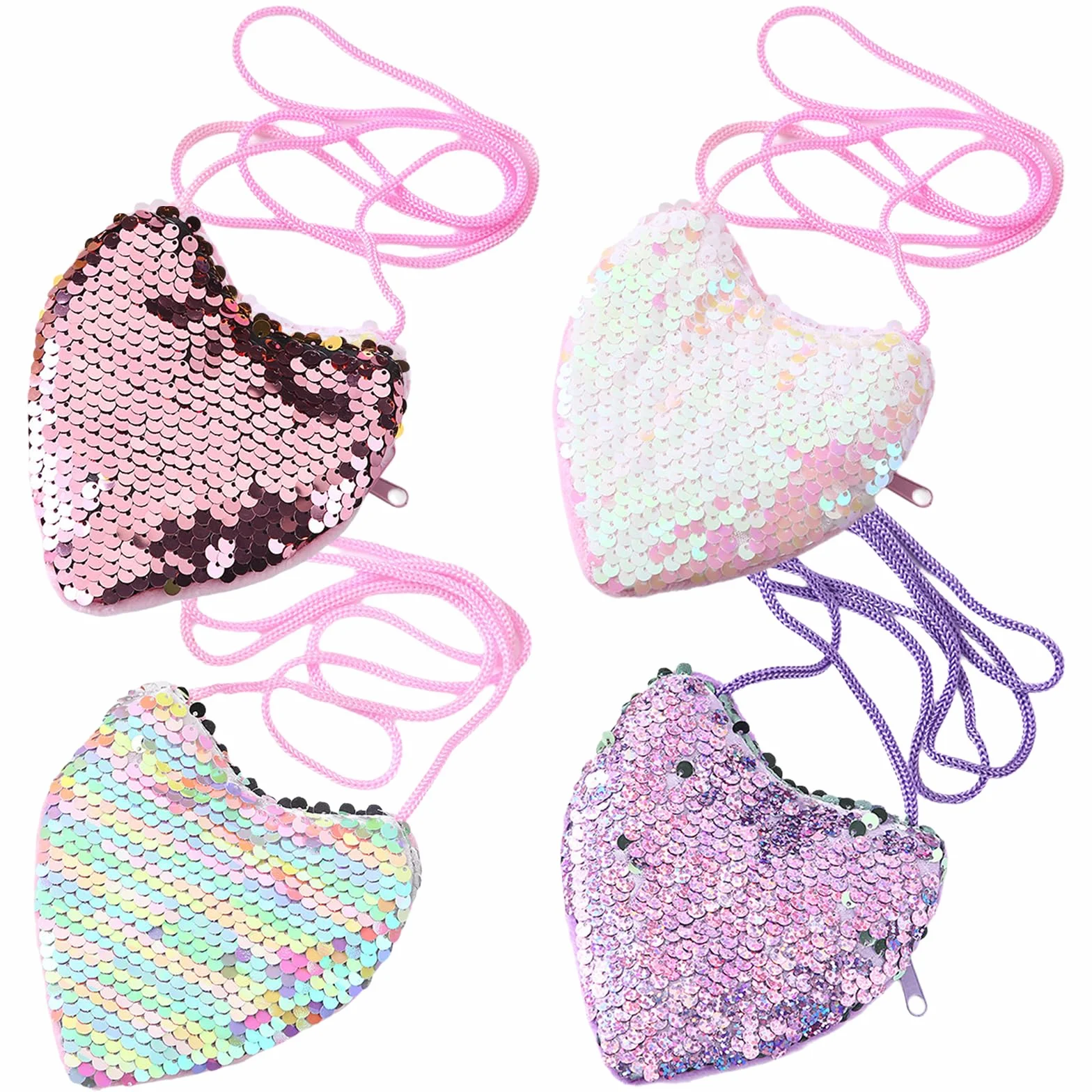 Porte-monnaie fille paillettes 4 pièces cœur enfant sac anniversaire portefeuille