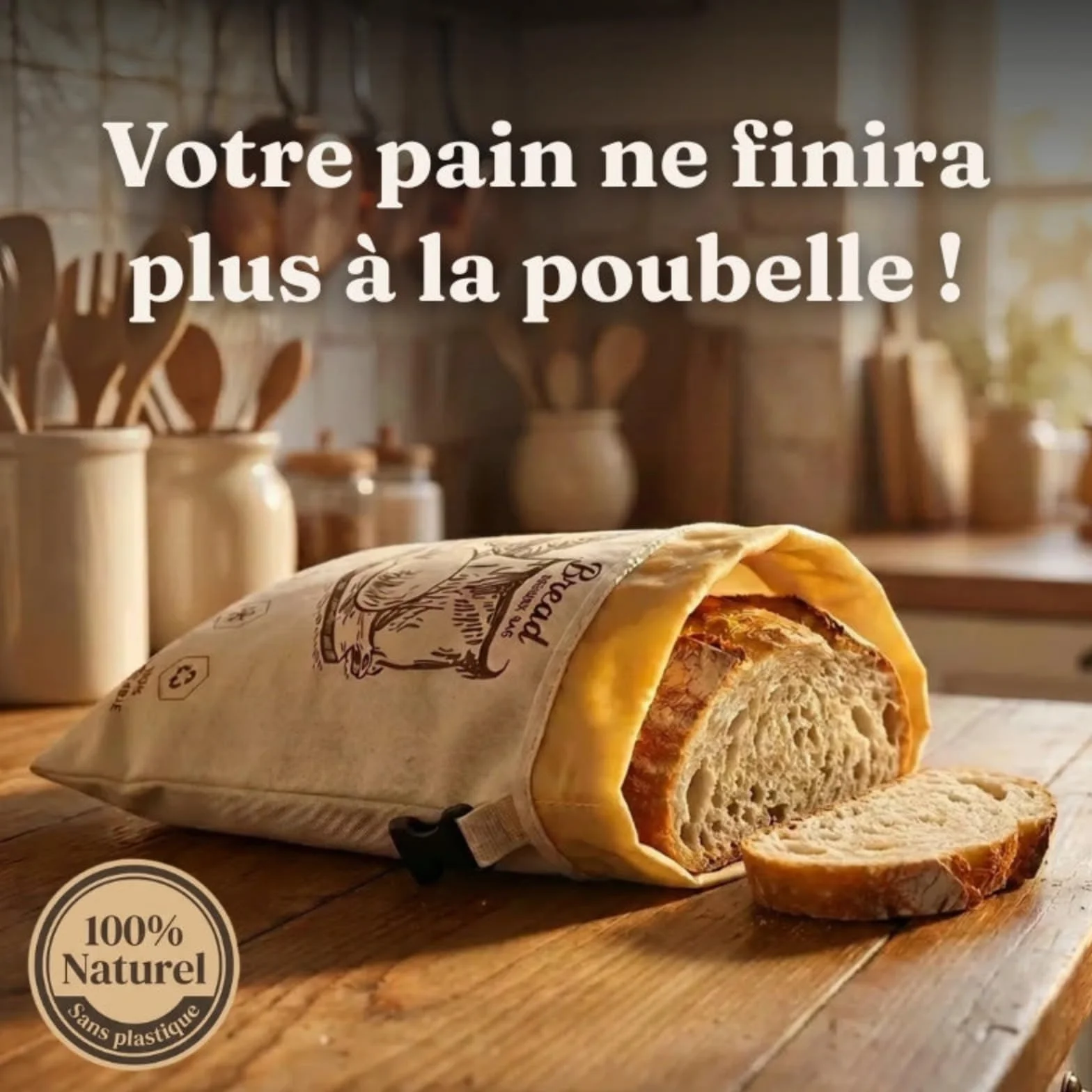 La Maison de Louise Sac a Pain,Sac à Pain La Maison de Louise,Sac à Pain en Cire d'Abeille Réutilisable,Sac de Conservation en Coton Naturel 43×33cm,Réutilisation,Conservation Longue Durée