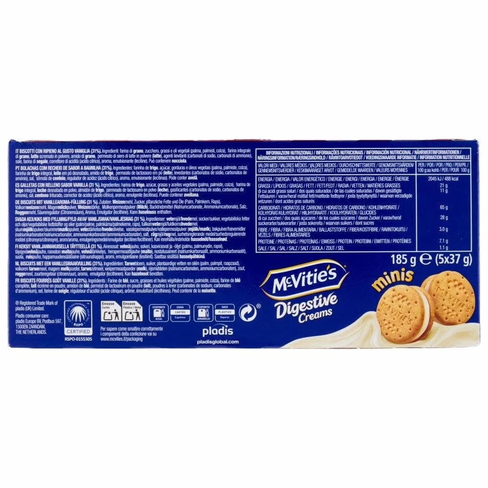 Italian Gourmet McVitie’s Digestive Minis Creams Vanilla 4 x 185 g – Biscuits Digestive au Blé Complet Fourrés à la Crème Vanille – Goûter et Petit-Déjeuner + Italian Gourmet Polpa de Tomates 400 g
