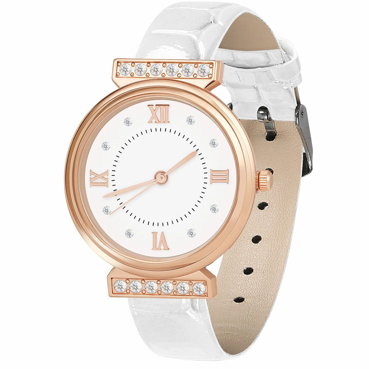 OFFCUP Montre Femme Bracelet Cuir Analogique Quartz Diamant 3 Aiguilles Poignet
