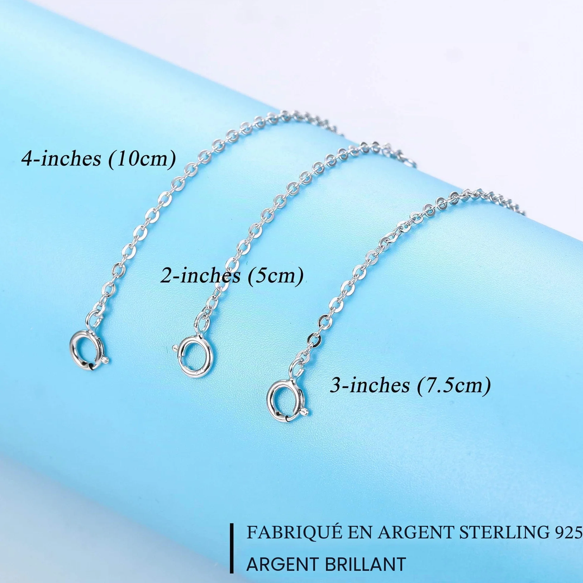 Chaîne d'Extension Argent Sterling 925 pour Femme, Rallonge Collier Bracelet Fabrication Bijoux