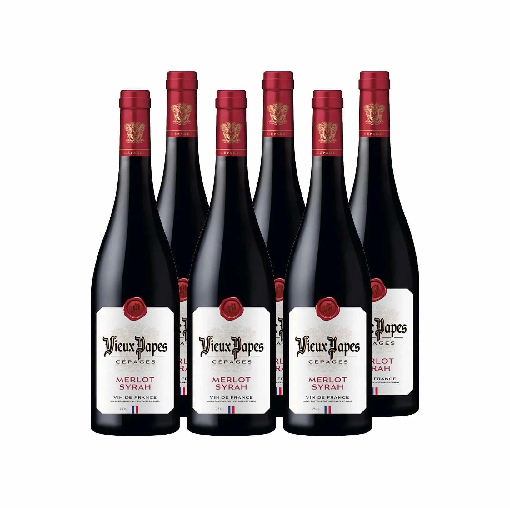 VIEUX PAPES - Vin Rouge - Vin de France - Cépages Merlot Syrah - Lot de 6 bouteilles x 75 cl