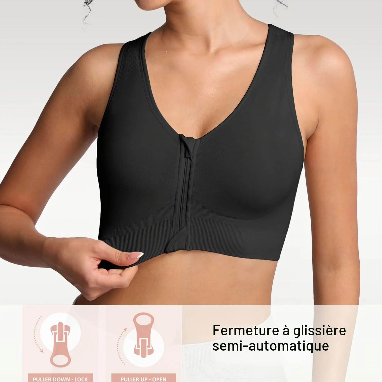 Lemef Soutien-Gorge de Sport à Fermeture éclair pour Femme, Post-Chirurgie, Compression Dos Nageur