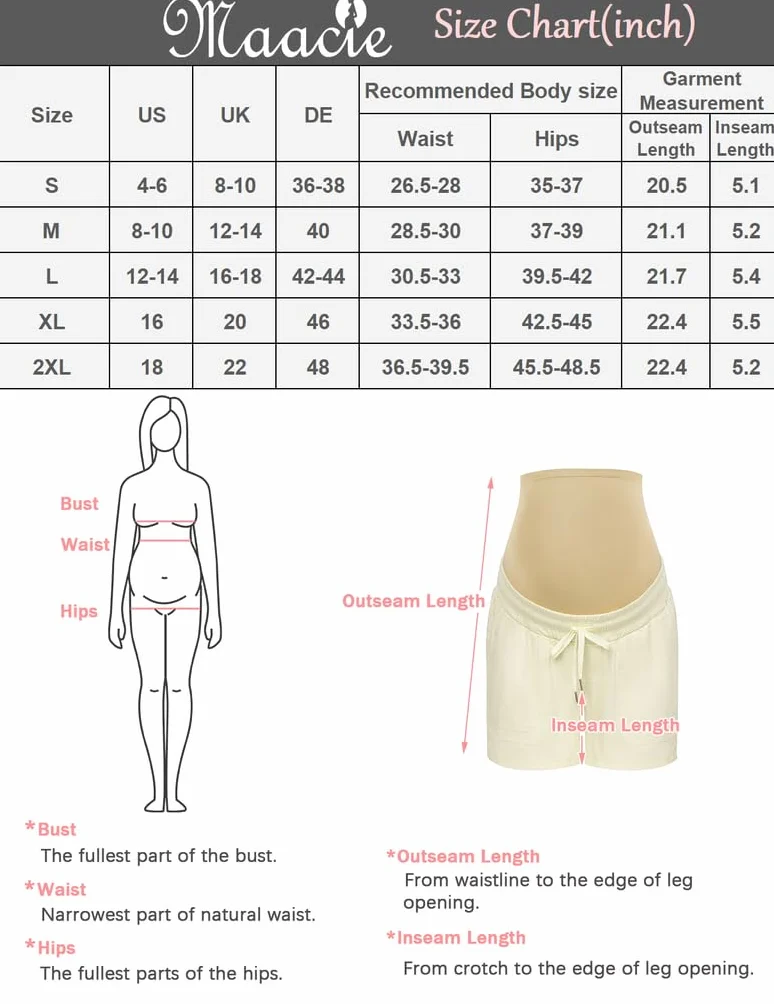 Maacie Short de grossesse en coton Taille haute avec cordon de serrage et poches