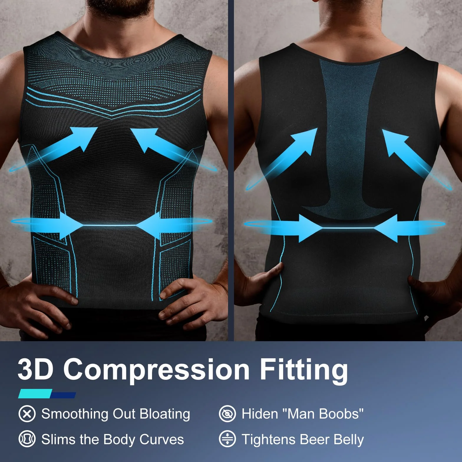 Odoland Lot de 3 Débardeurs de Compression Homme Ventre Plat Maillot de Corps Gainant