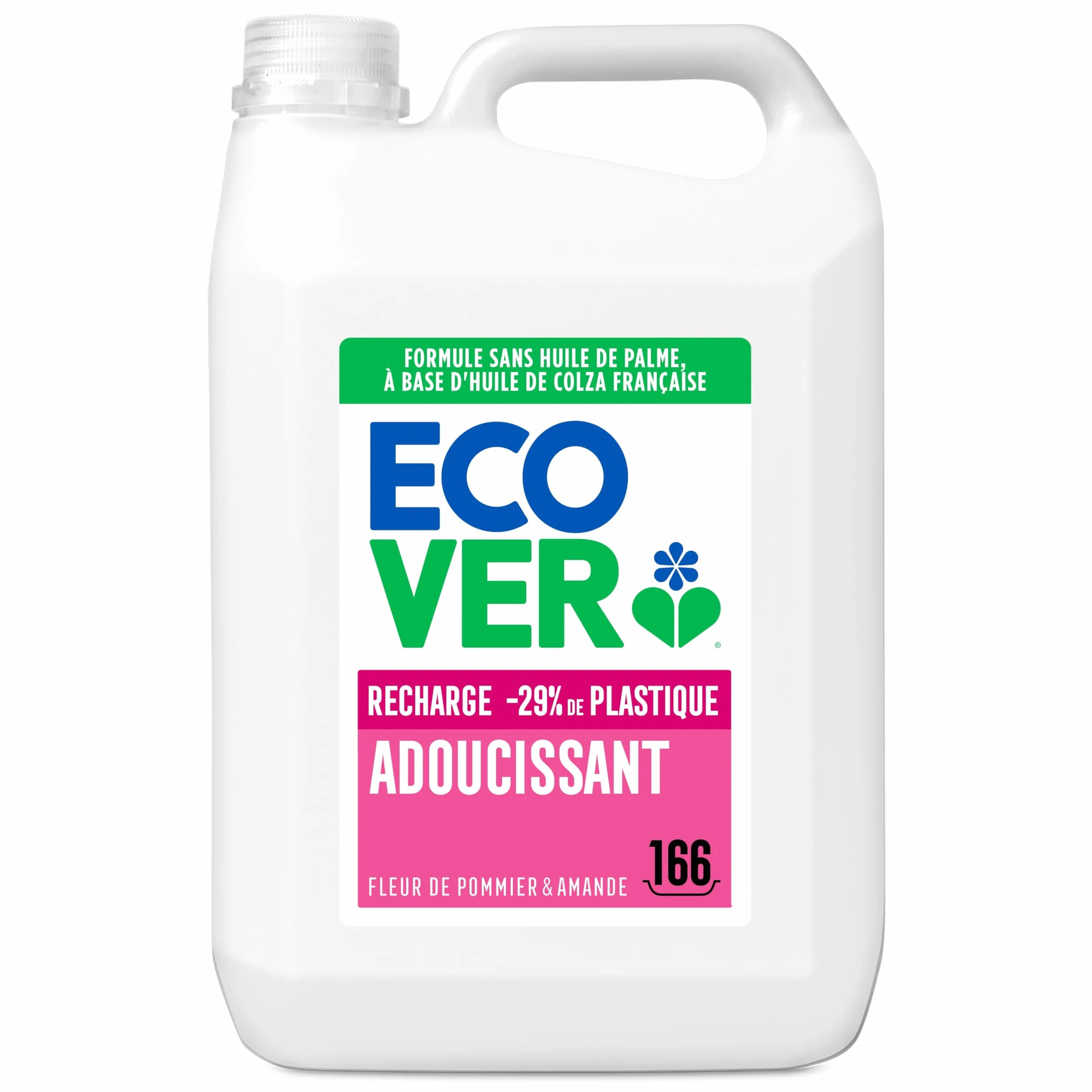 Ecover Adoucissant, Adoucissant Liquide aux Extraits Botaniques, Parfum Fleurs de Pommier et Amande, 166 Lavages, Bouteille Recharge de 5 Litres