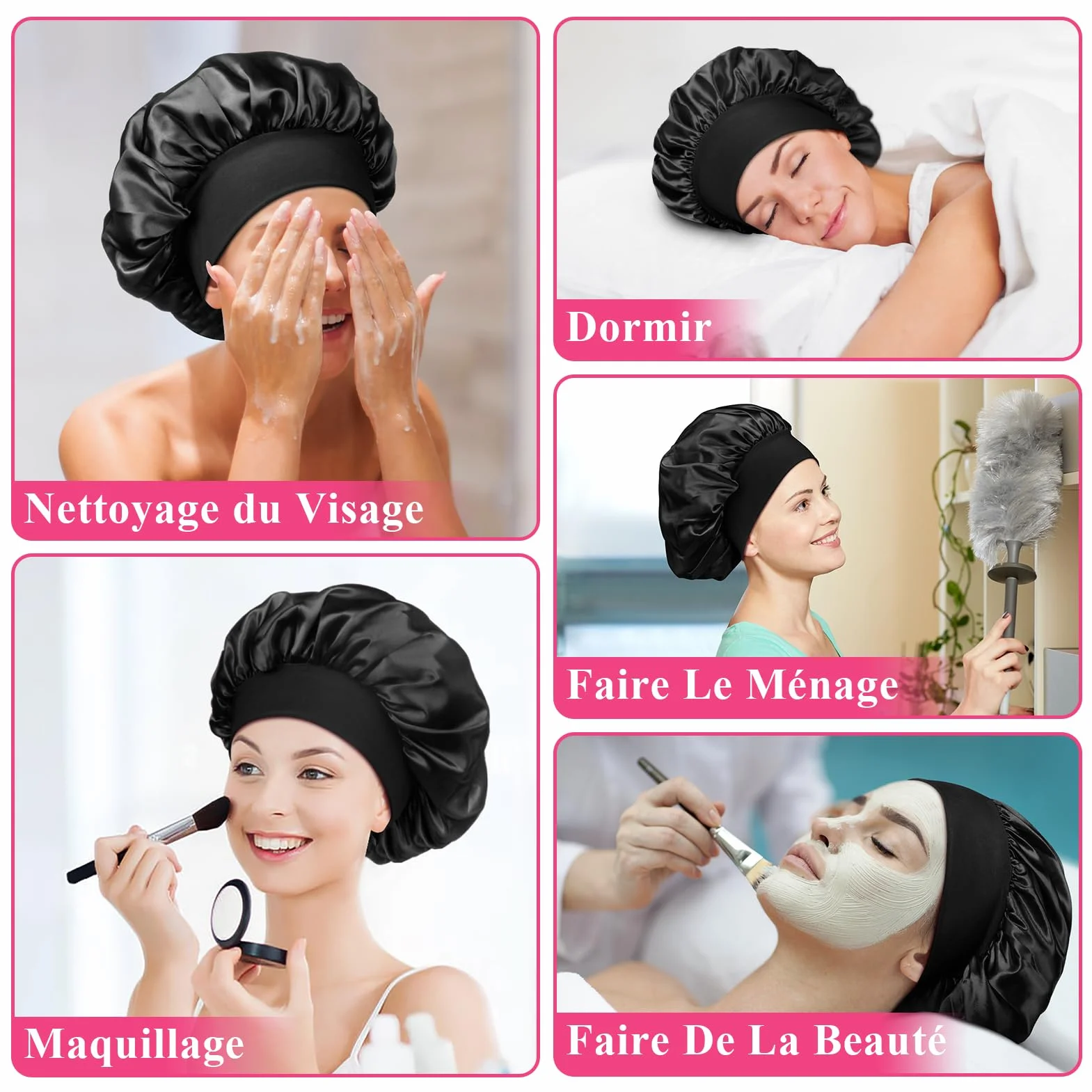 Bonnet Satin Cheveux Nuit 2 Pièces pour Femmes