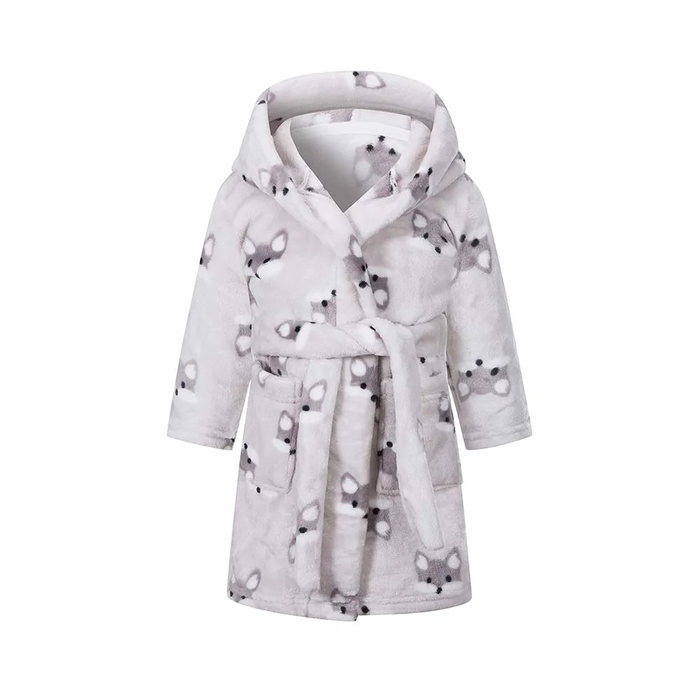 Peignoir Bébé Flanelle Animaux Taille 90 Gris Fox