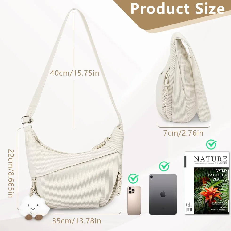 Aucuu Sac à Bandoulière Grand Hobo avec Pendentif Nuage, Sangle Ajustable pour Femme