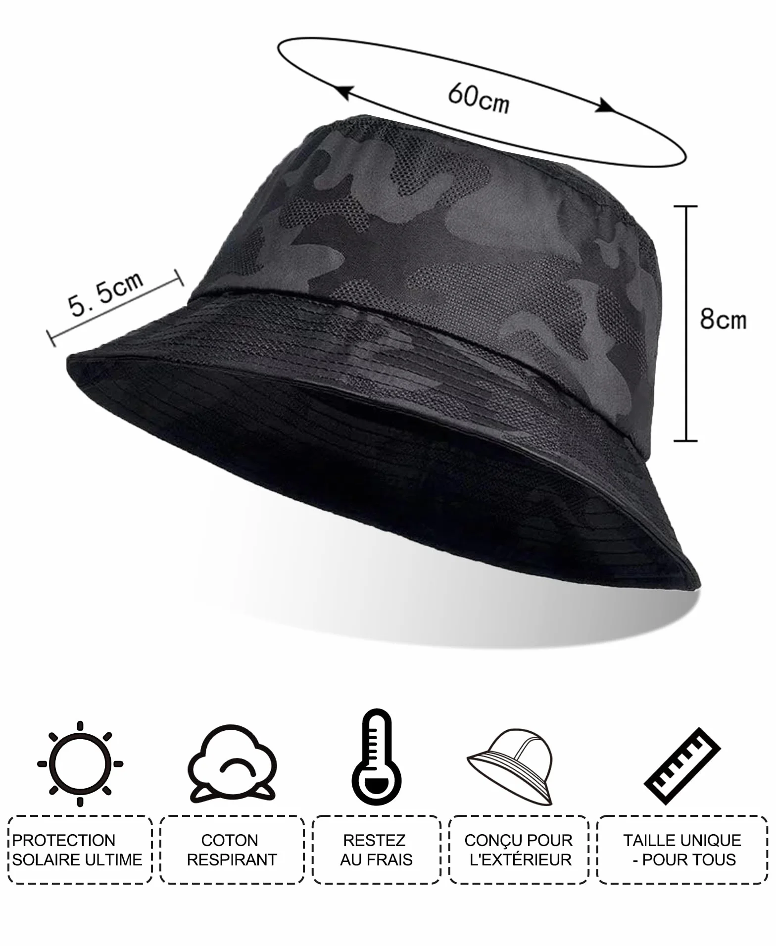 Bob Homme Chapeau de Soleil Anti-UV Camouflage Randonnée Camping Pêche