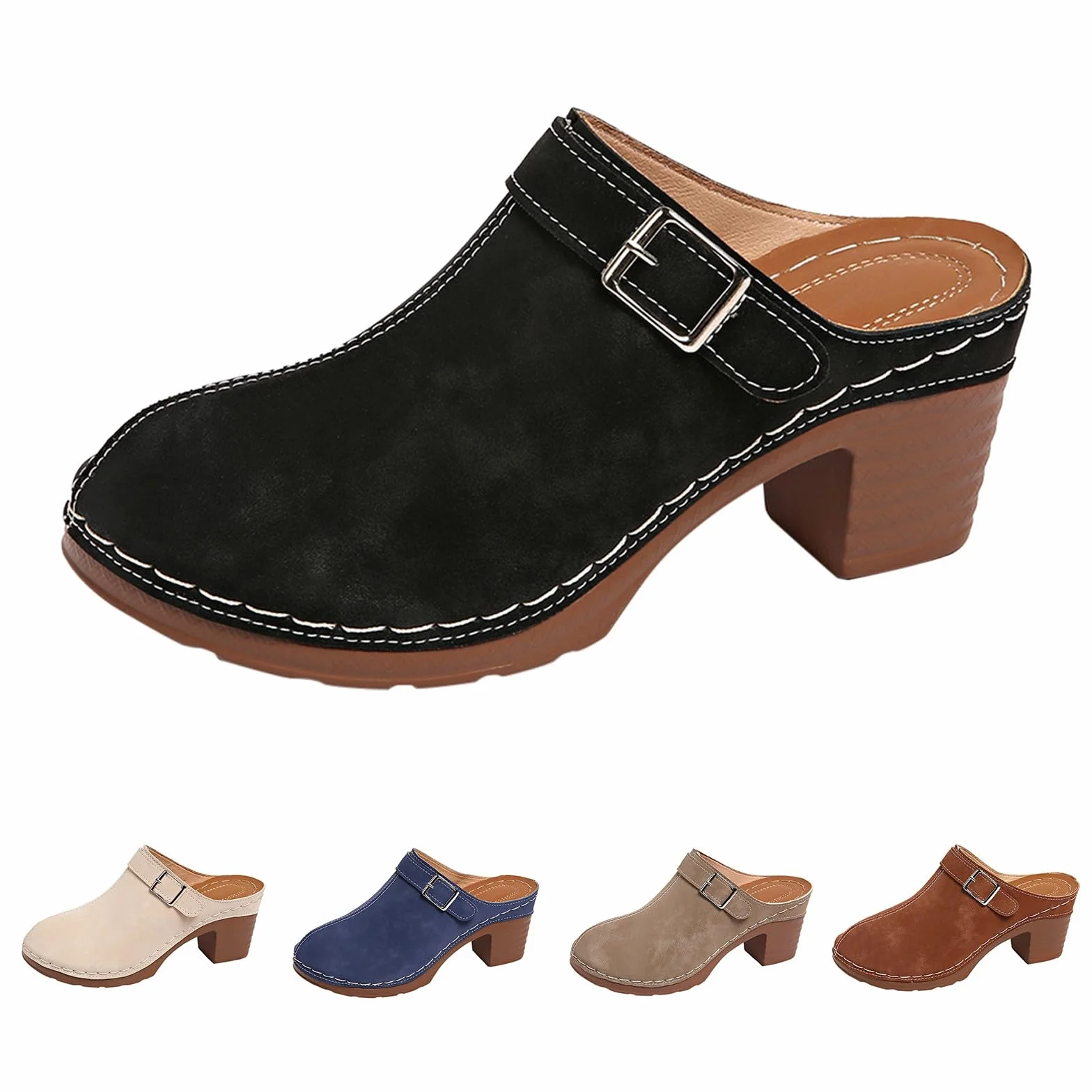 Sabots pour femme avec talon bloc - Chaussons orthopédiques confortables - Sandales compensées - Mules sans dos - Chaussures à plateforme fermées