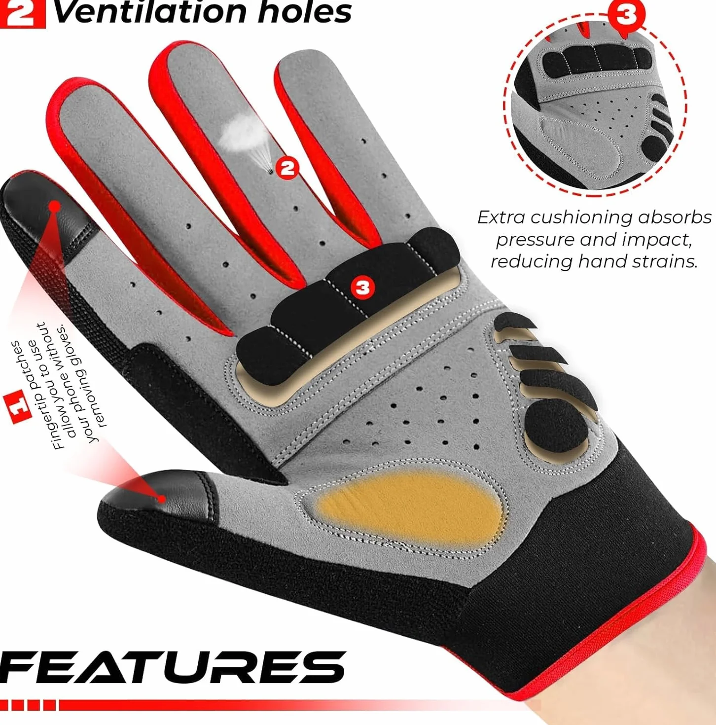 BEAST RAGE Gants de Cyclisme à Doigts complets avec Rembourrage Hommes Femmes antidérapants écran Tactile VTT BMX Course