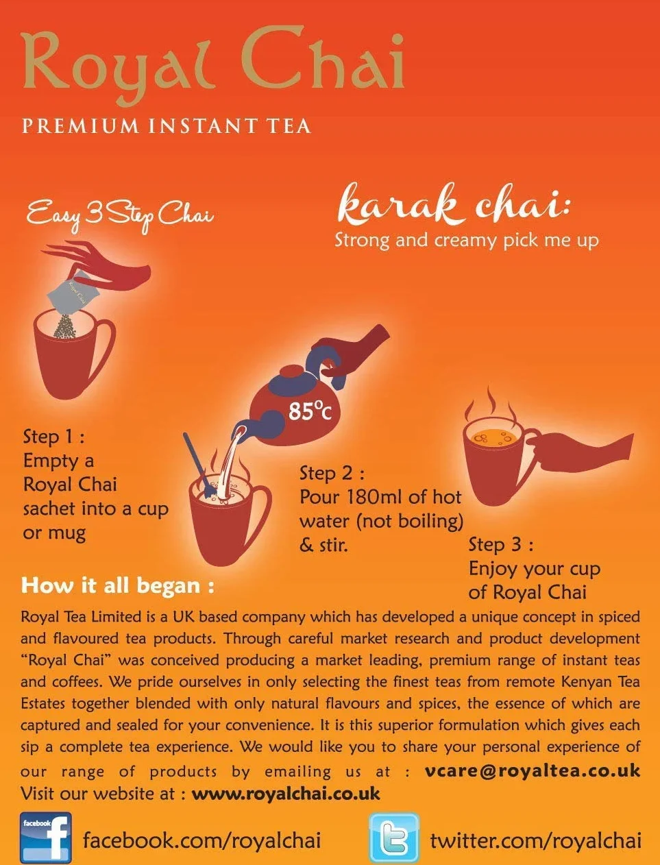 Royal Chai Karak Thé Instantané Premium - Non Sucré 180g (Lot de 2) - Naturel - Thé Indien Instantané