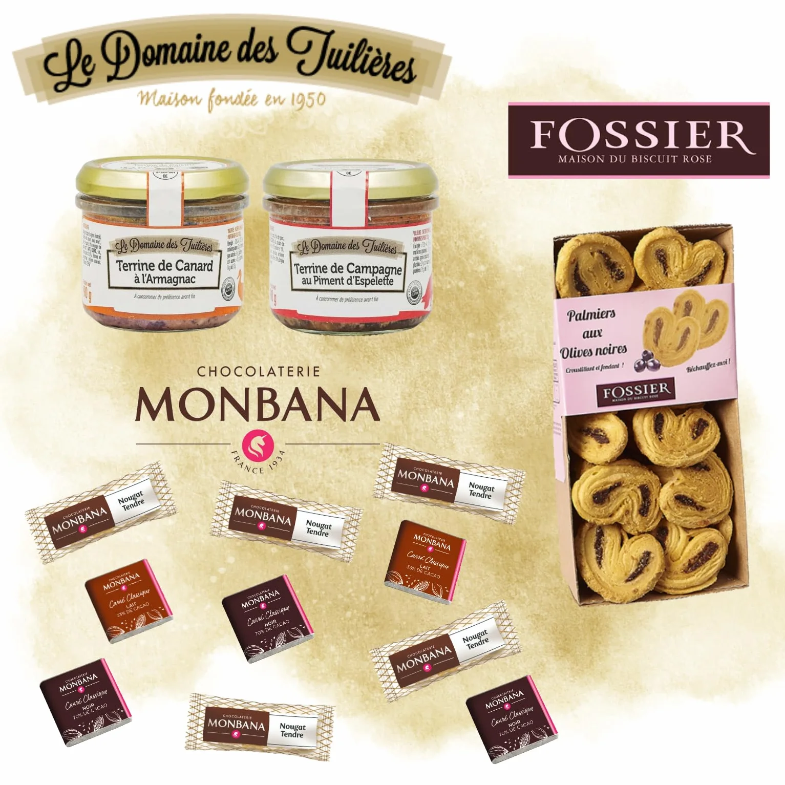Coffret Cadeau Coeur Gourmet | Mix de Terrines, Feuilletés Salés Fossier, 10 Délices Monbana | Sélection Gourmande & Élégante pour la Fête des Mères