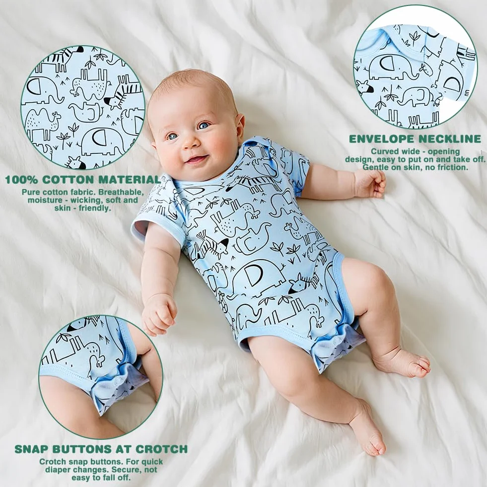 Vicloon Lot de 5 Body Bébé Manches Courtes Coton Cadeau Naissance