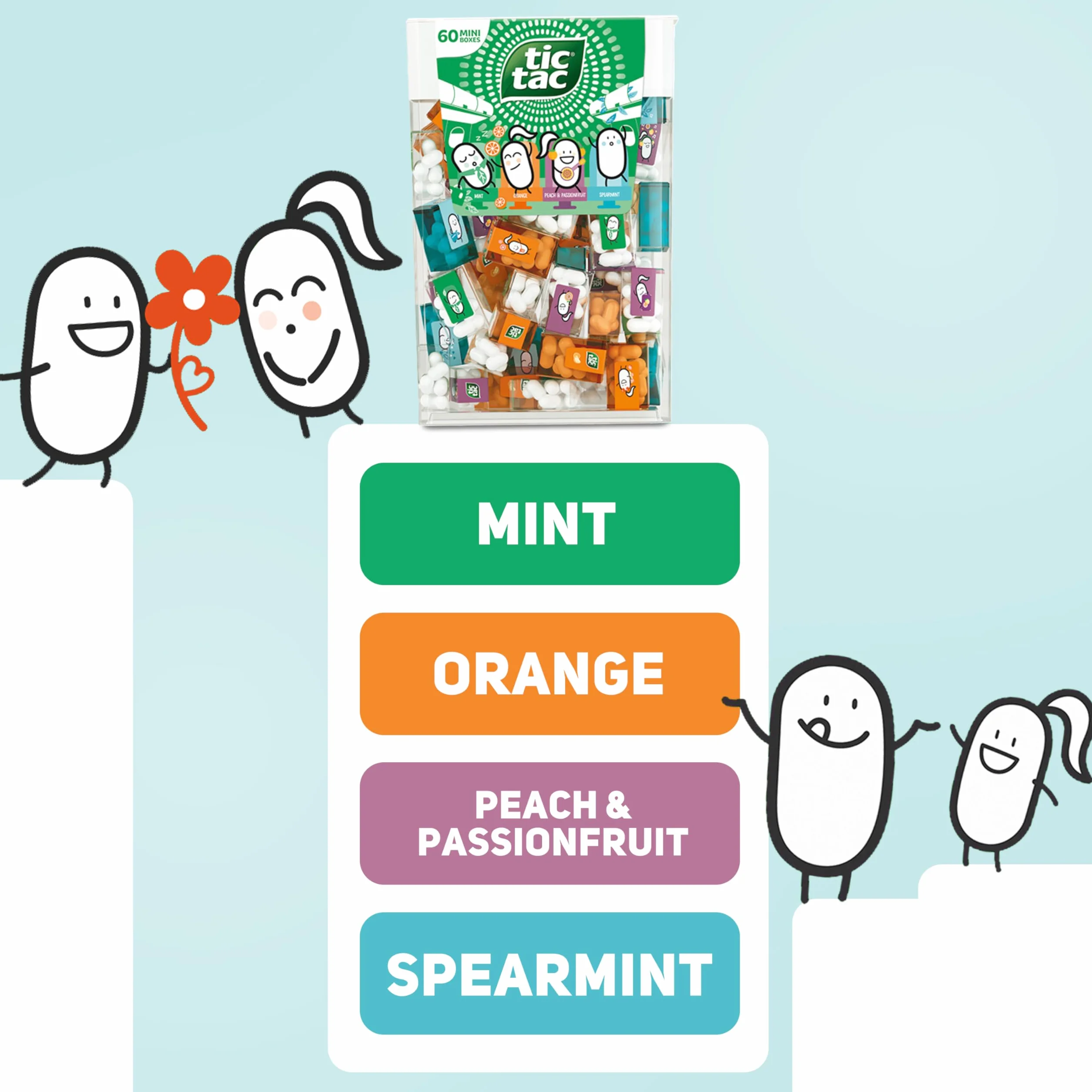 Tic Tac Travels Pack Double Travel Mix 60 Mini-Boîtes 4 Saveurs Jeu de Morpion 120 Bonbons Mini pour Fêtes