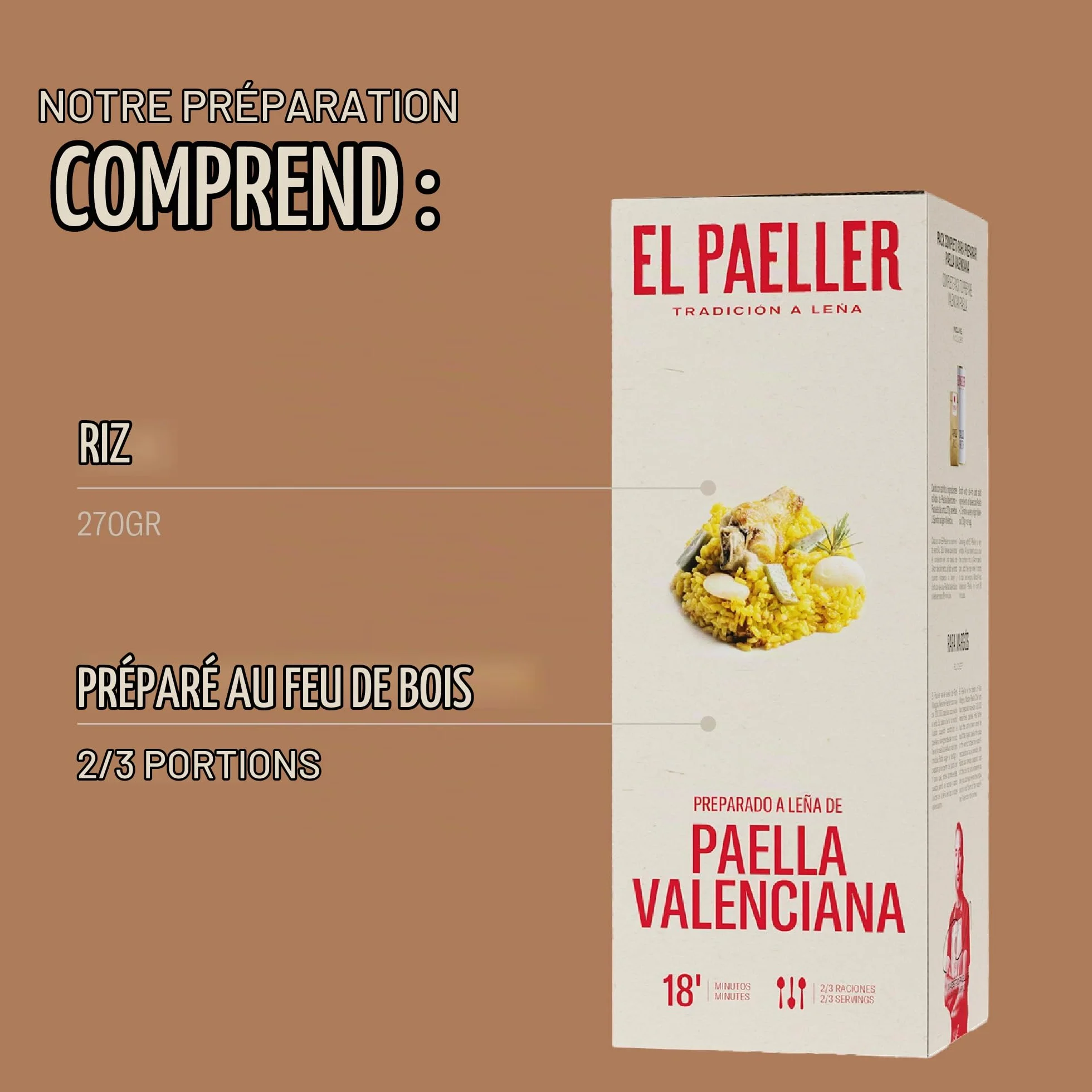 EL PAELLER - Préparation de Paella Valenciana | Cuisiné Artisanalement au Feu de Bois | Ingrédients 100% Naturels | Pour 2-3 Personnes | Facile à Préparer en seulement 18 Minutes | Sans Gluten