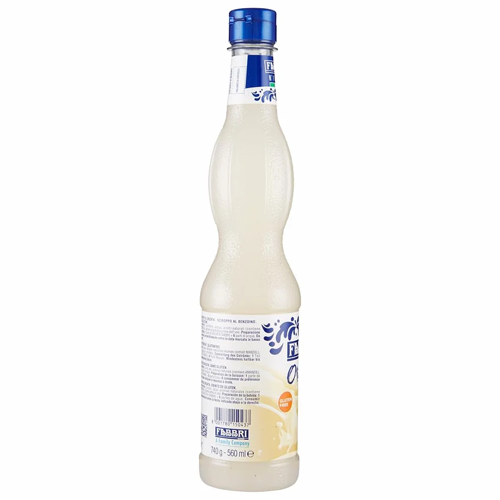 Fabbri Sirop d’Orgeat 560 ml – Saveur amande, sans gluten, bouteille refermable – Idéal boissons et granités