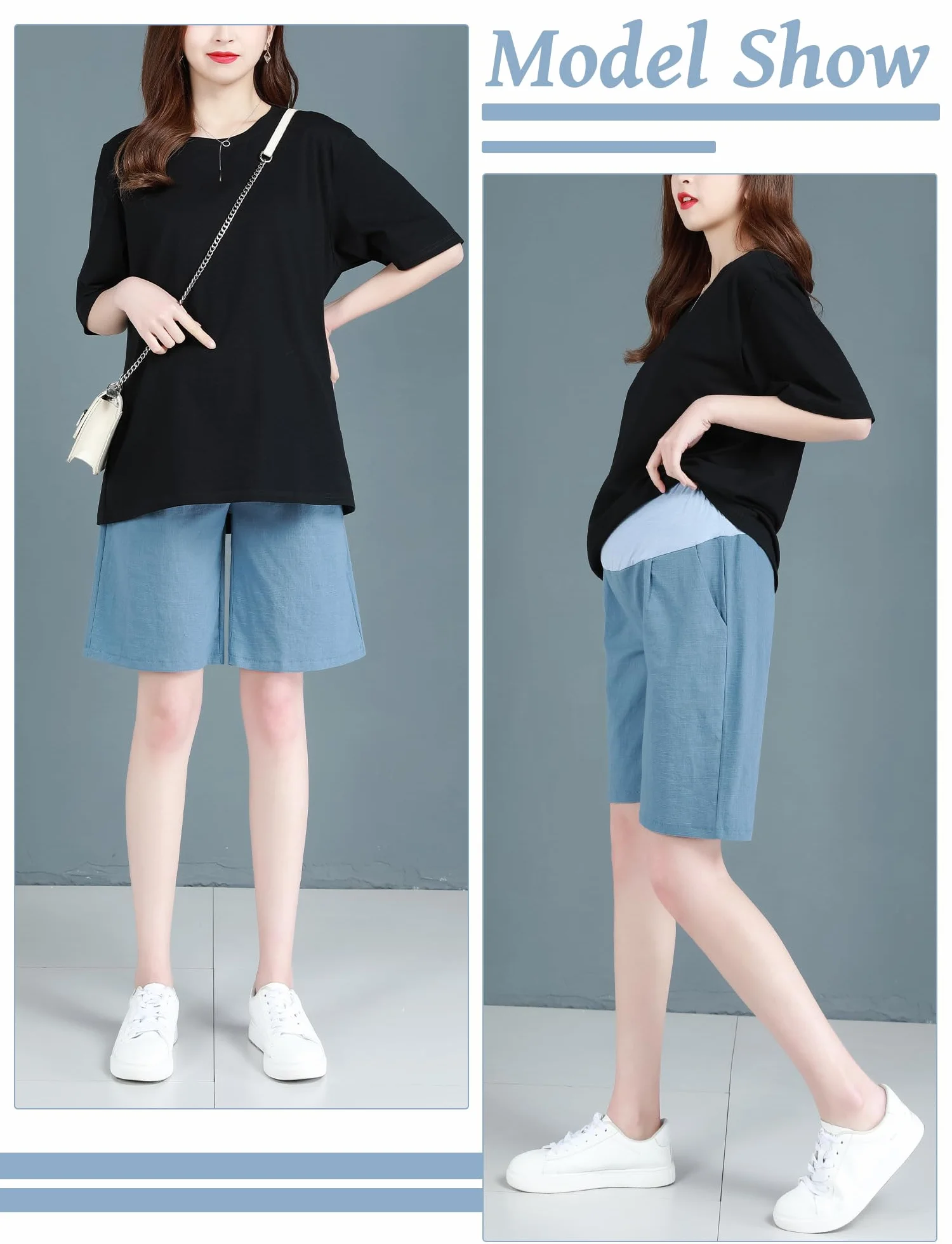 Short de grossesse taille haute avec poches femme FEOYA décontracté pyjama enceinte M-5XL