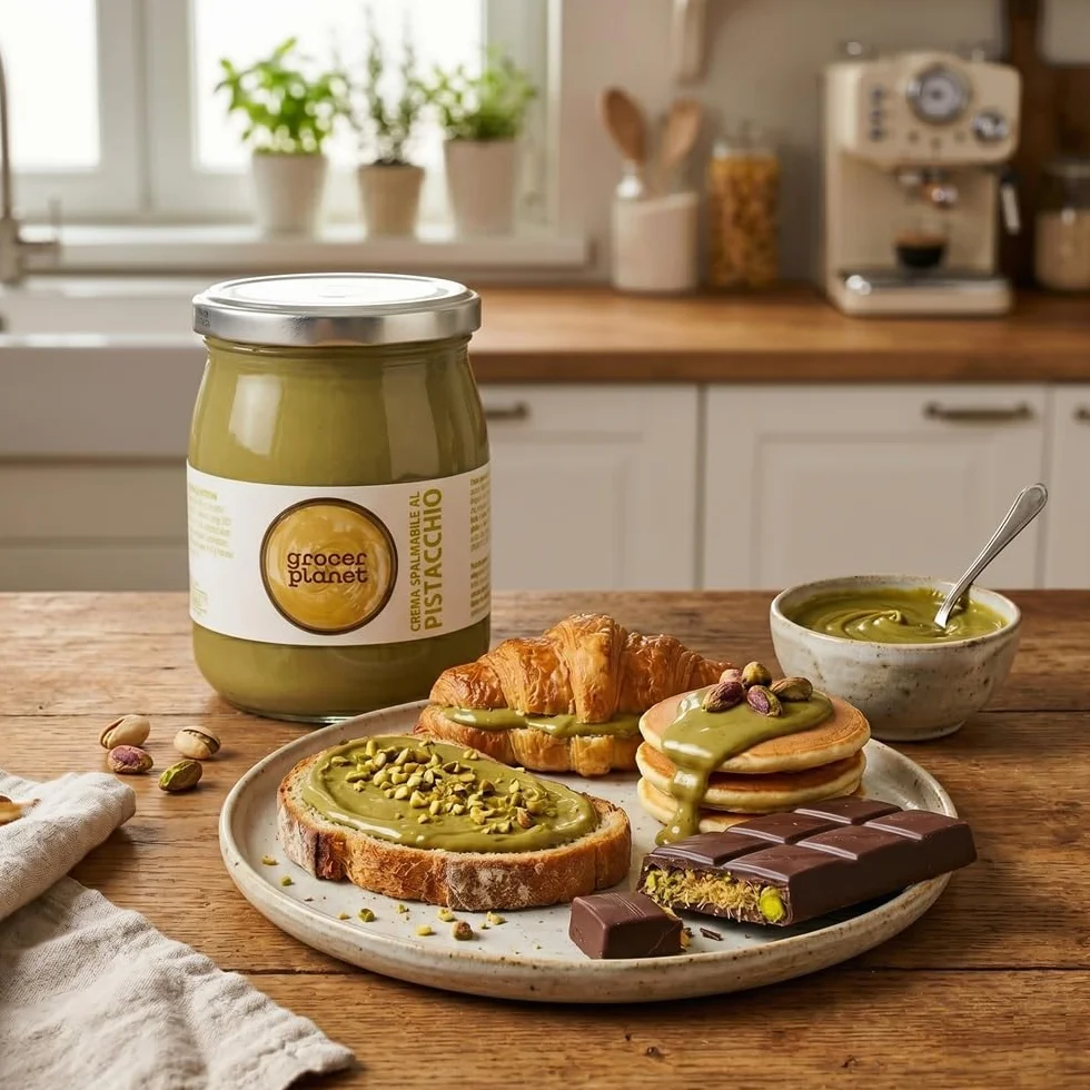 Grocer Planet - Crème Douce de Pistaches (600g) | Avec 45% de Pistaches | Cuisine Italienne Gourmet | Ideal pour les petits déjeuners et les desserts