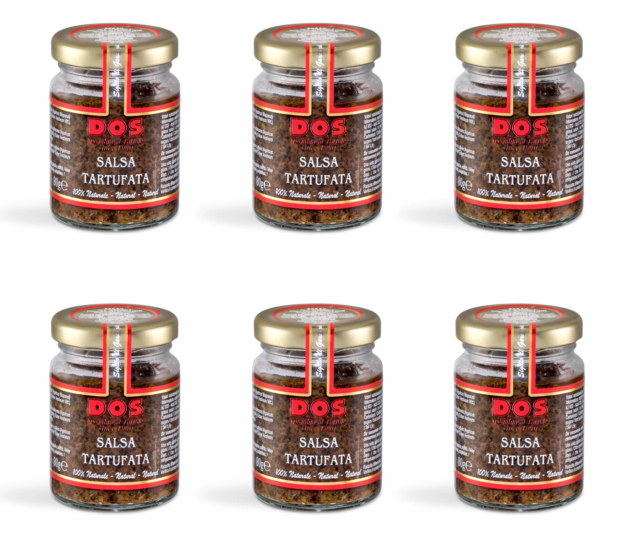 DOS Tartufi - Sauce aux truffes artisanale | Sans colorants ni conservateurs | Idéale pour bruschetta, plats principaux, œufs et légumes | Lot de 6 pots de 80g
