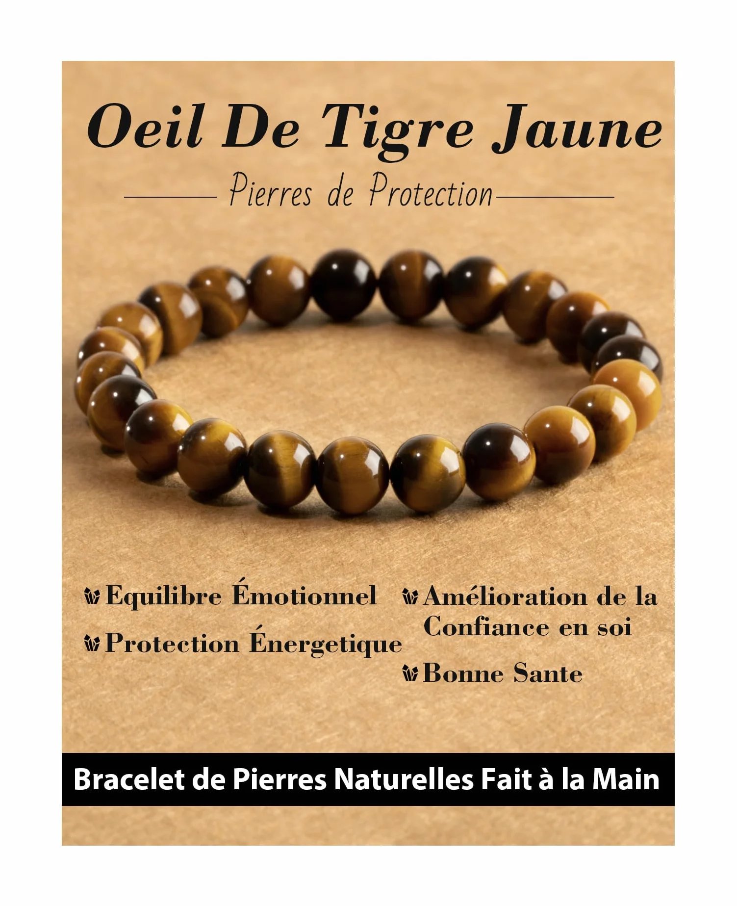 Bracelet Femme Pierre Naturelle 8 mm Lithotherapie Fait Main Yoga Pierres Semi Précieuse
