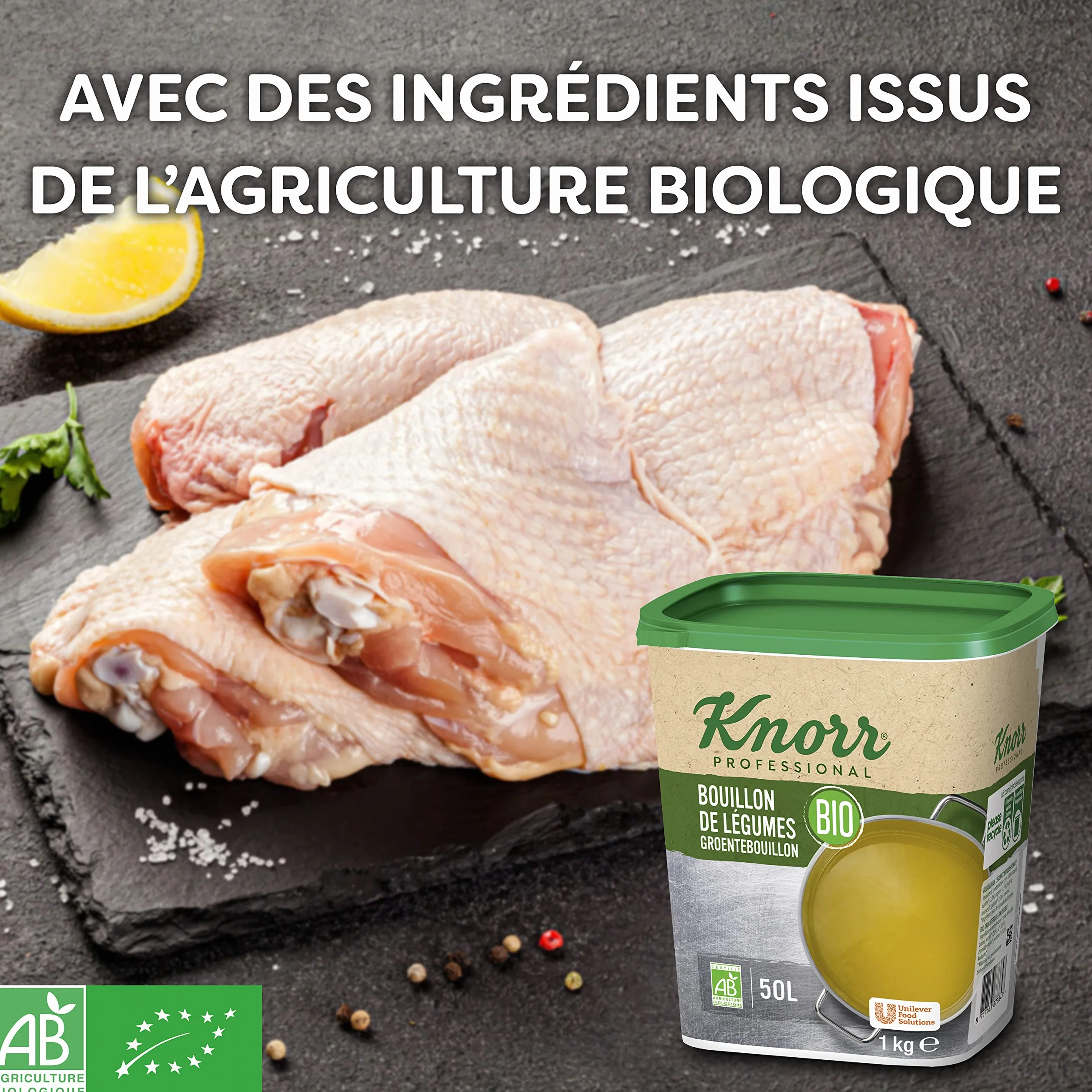 Knorr Professional Knorr Bouillon de Volaille Bio 1kg jusqu'à 50L
