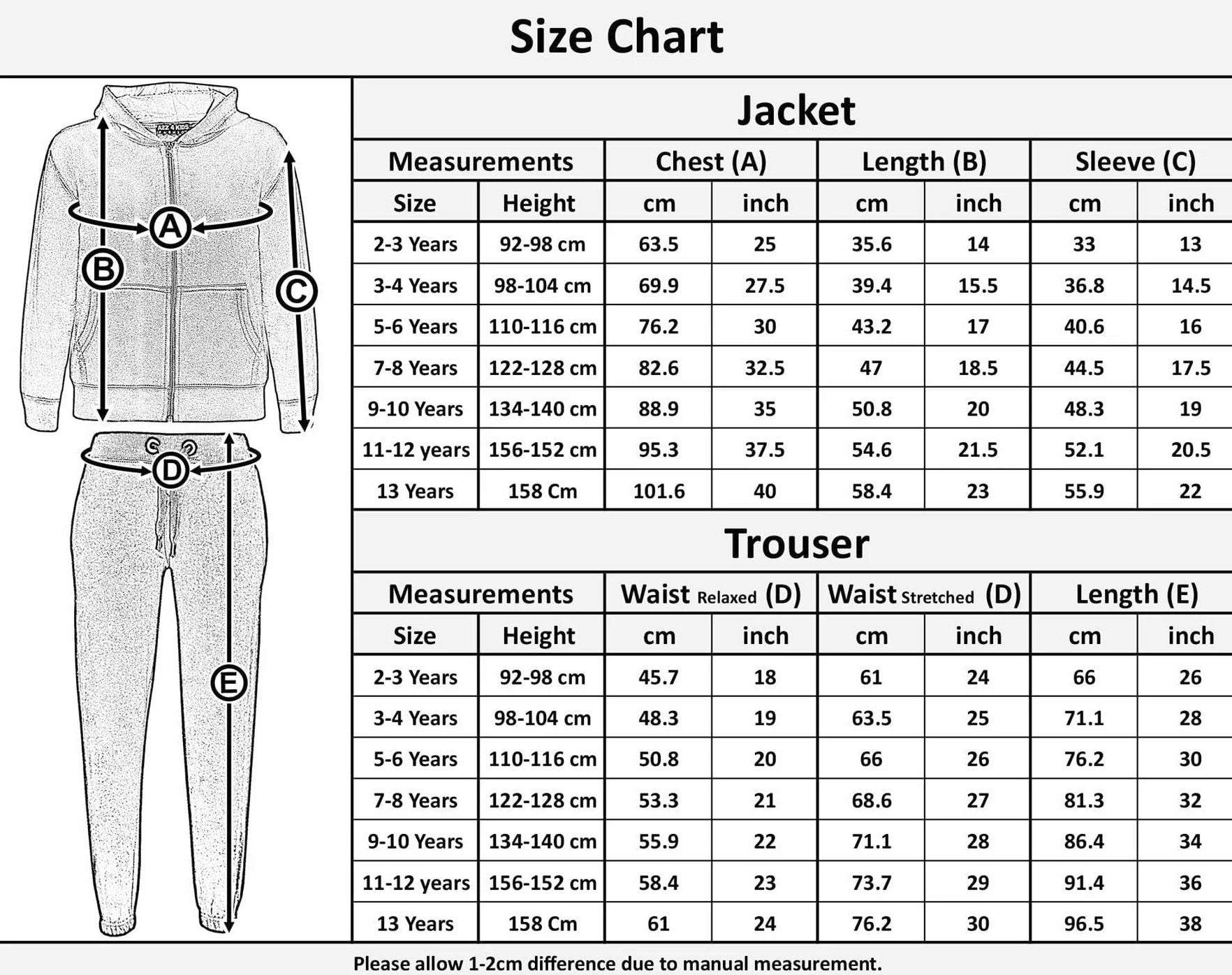 Survêtement Sweat à Capuche avec Joggeurs Ensemble Enfants Filles Garçons 2-13 Ans