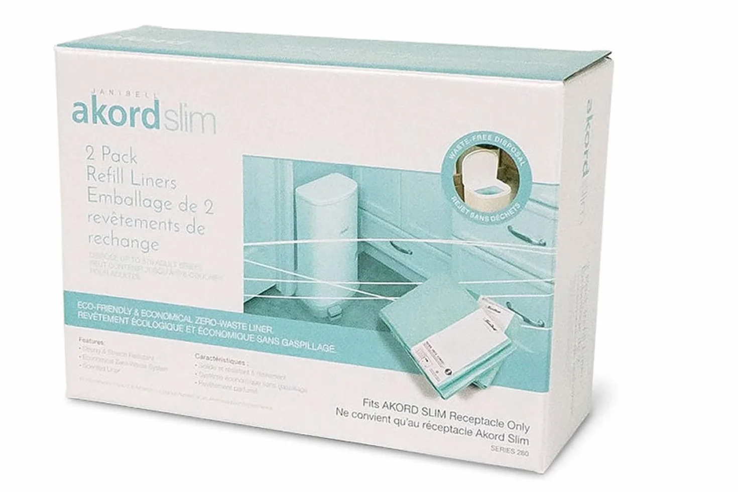 Sacs poubelle à couches JANIBELL Akord SLIM 26L - 2 tubes de sacs plastiques 12 mètres chacun