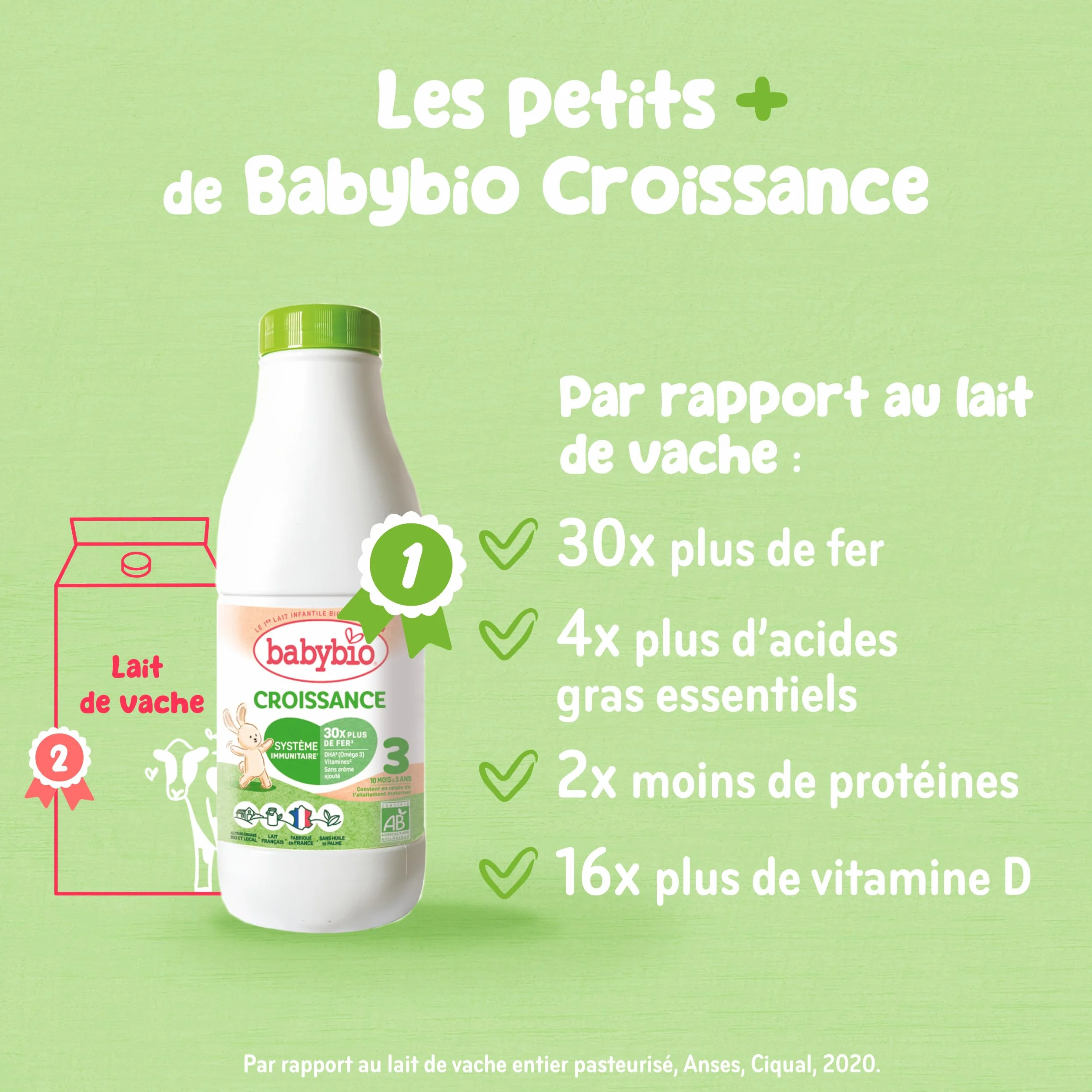 Babybio Croissance Lait de Vache 10 mois 6 x 1L