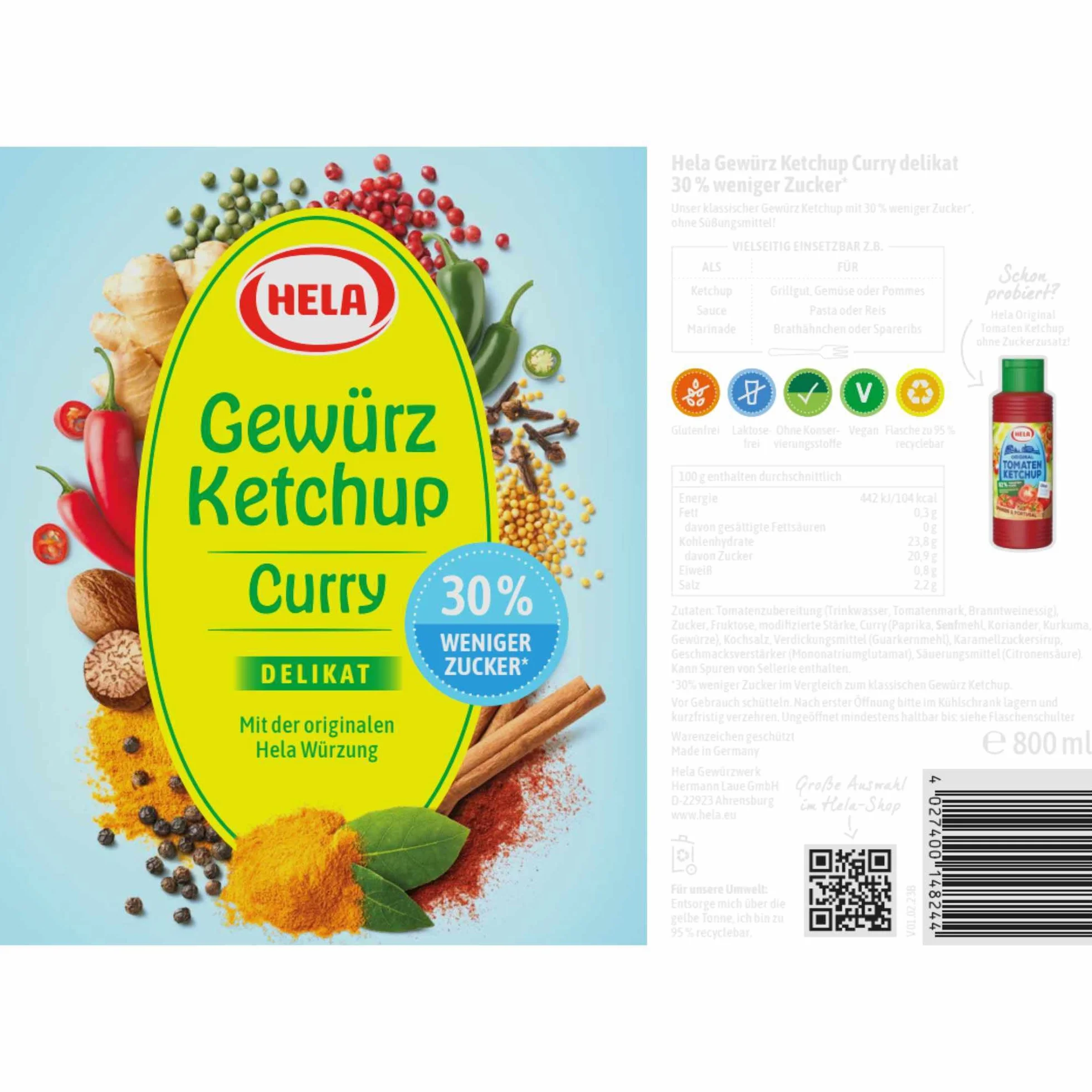 usy Lot de 6 bouteilles de 800 ml pour Hela Curry - Avec bloc usy - 30 % de sucre en moins