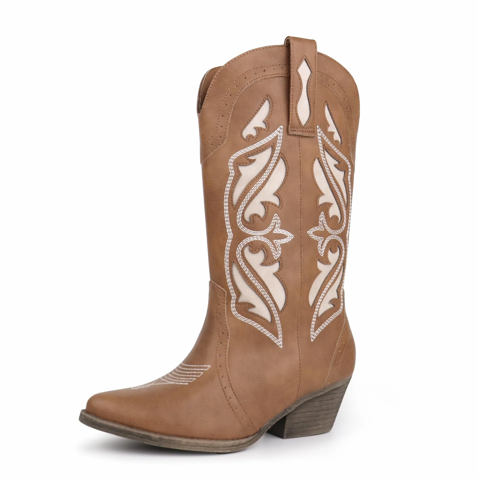 Bottes cowboy femme Hawkwell à broderie mi-mollet bout pointu talon carré entrée facile taille 36-42