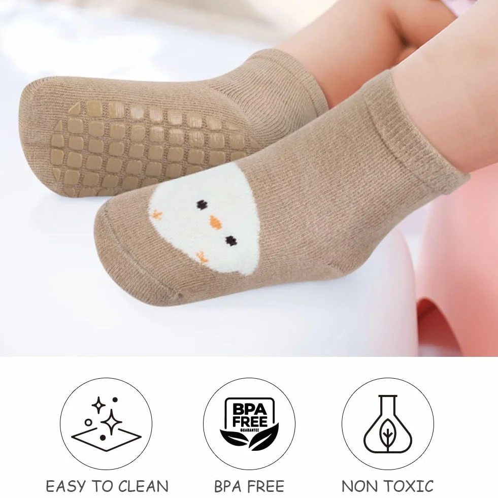 Chaussettes Antidérapantes Bébé Coton 5 Paires Motif Animaux Fond Silicone