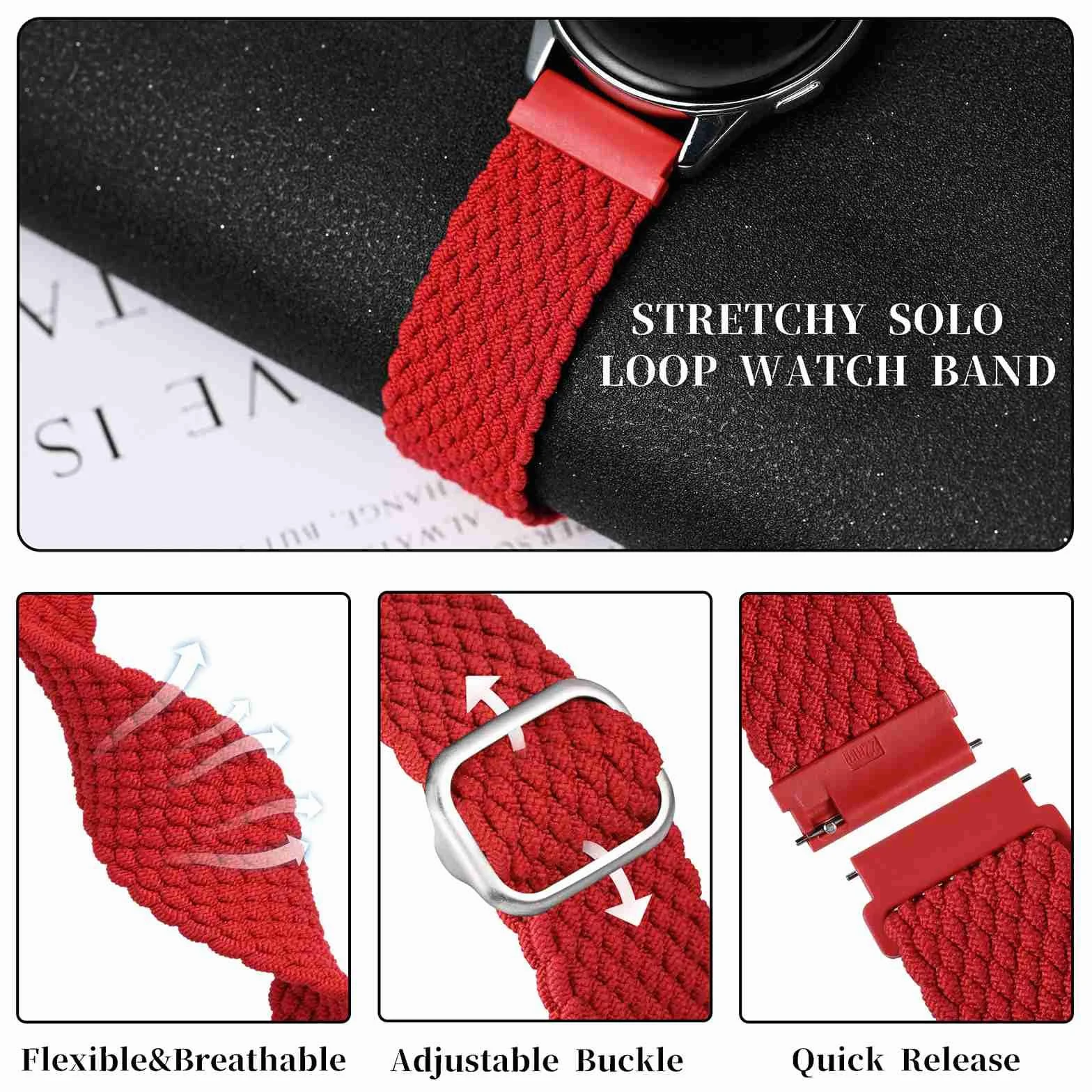 Bracelet de montre en nylon tressé à boucle unique Anbeer, extensible à dégagement rapide