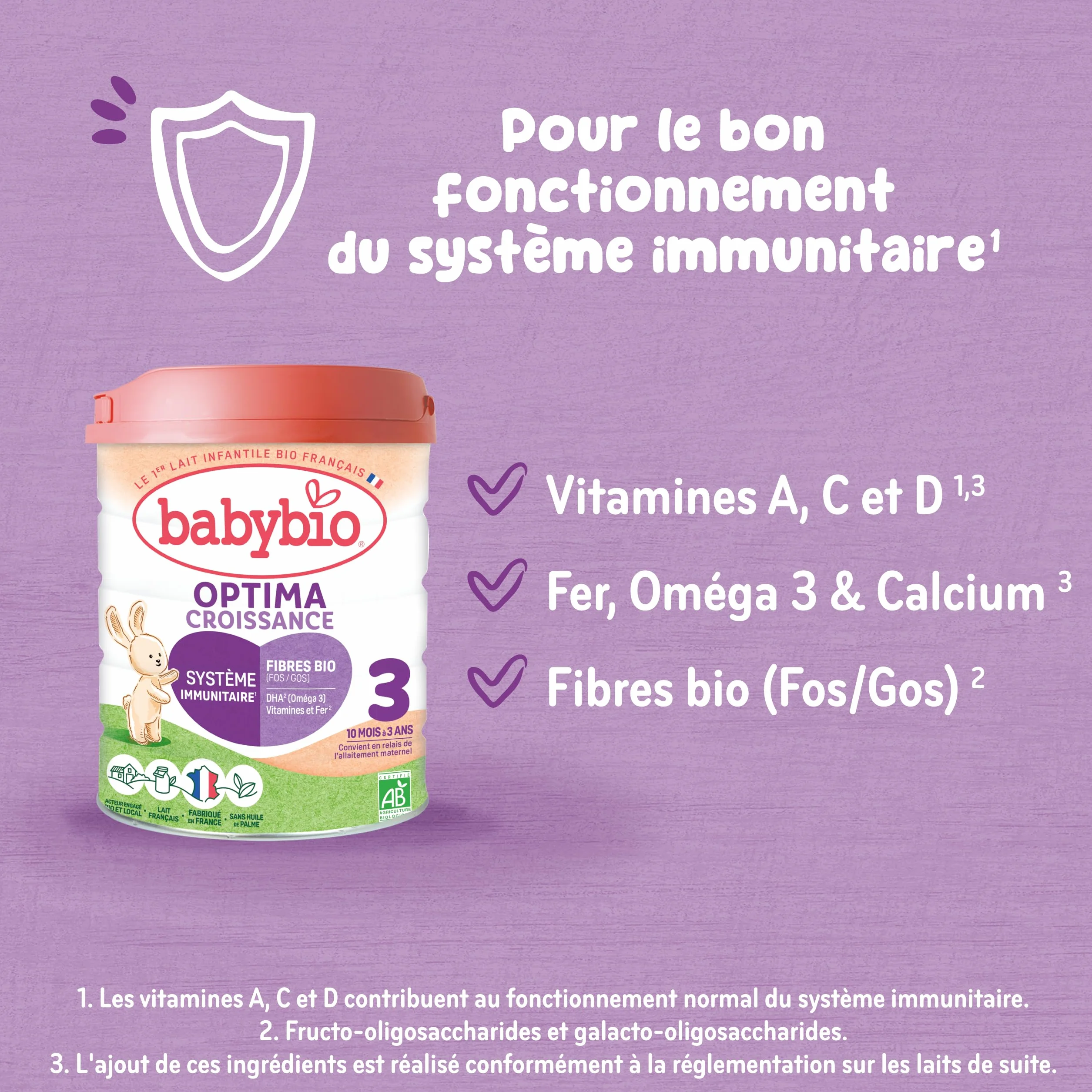 Babybio - Lait Infantile - Optima 3ème Âge avec Fibres - 800g - dès 10 Mois - BIO - Fabriqué en France - Sans Huile de Palme - Lot de 6