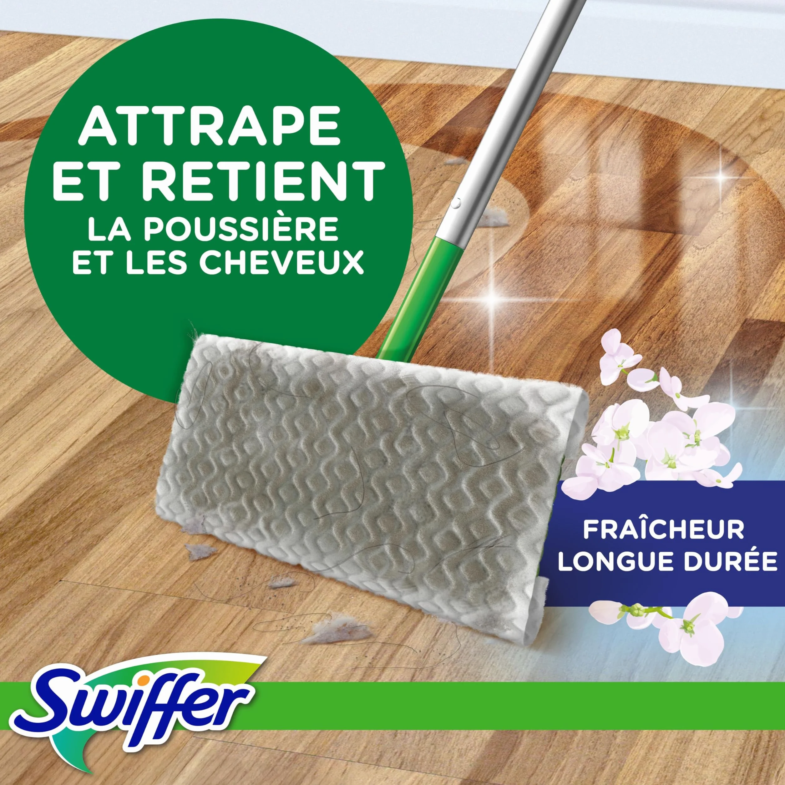 Swiffer Lingettes Balai Attrape-Poussière Sèches & Humides x123 | Attrape et retient 3x plus de poussière. Pour poils d'animaux.