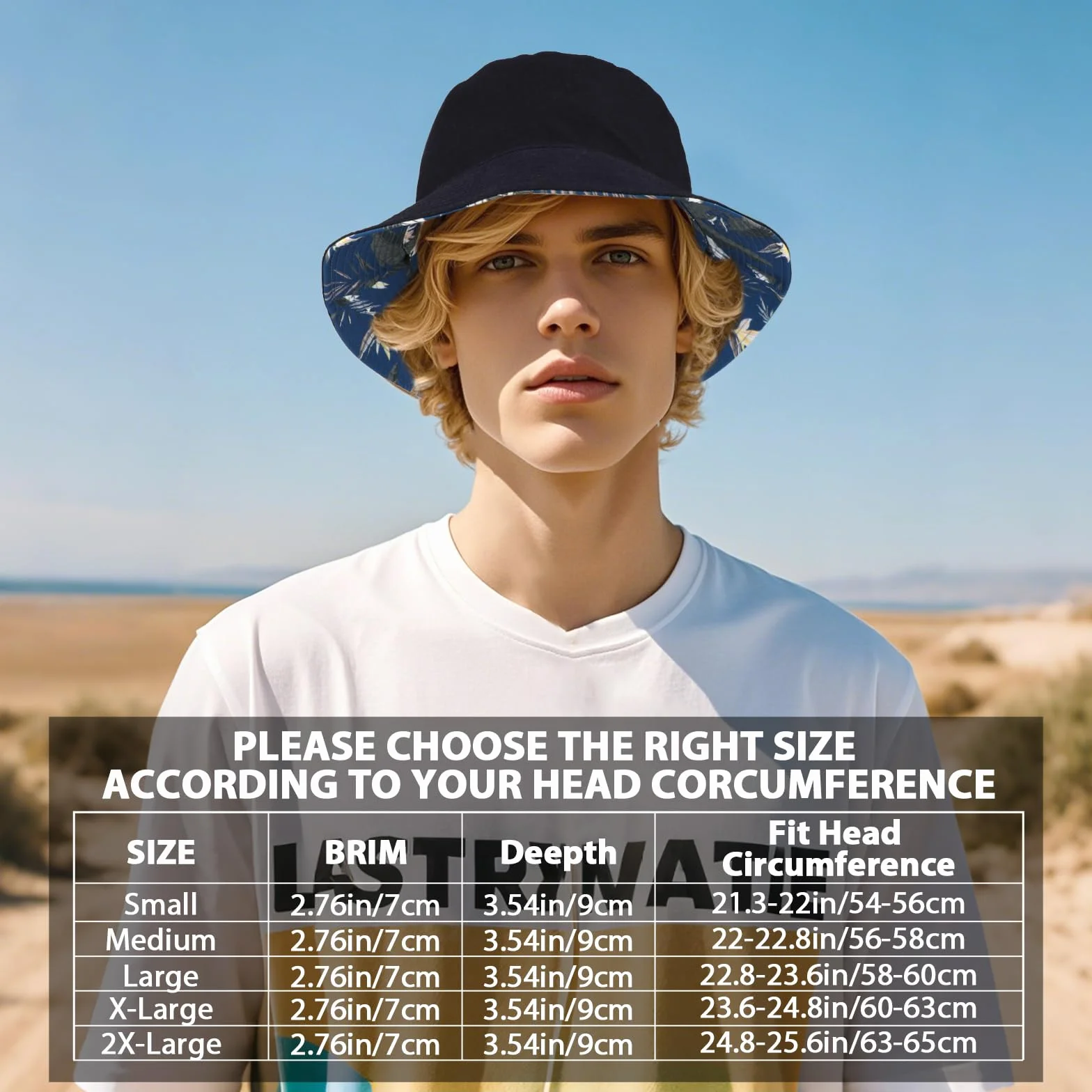 Bob Seau Chapeau Réversible Coton Unisexe Large Bord Imprimé Chapeau de Pêcheur Chapeau de Soleil Pliable Bucket Hat Homme Femme