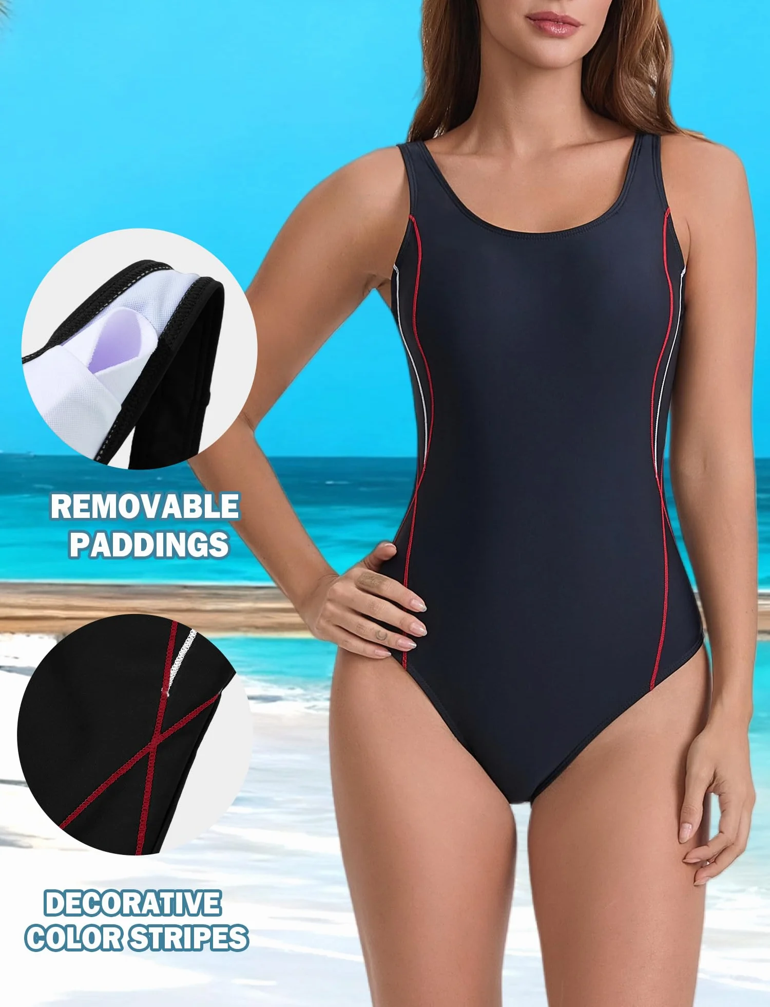 Femme Maillot de Bain 1 Pièce Push UP Monokini Sports Nautiques S-2XL