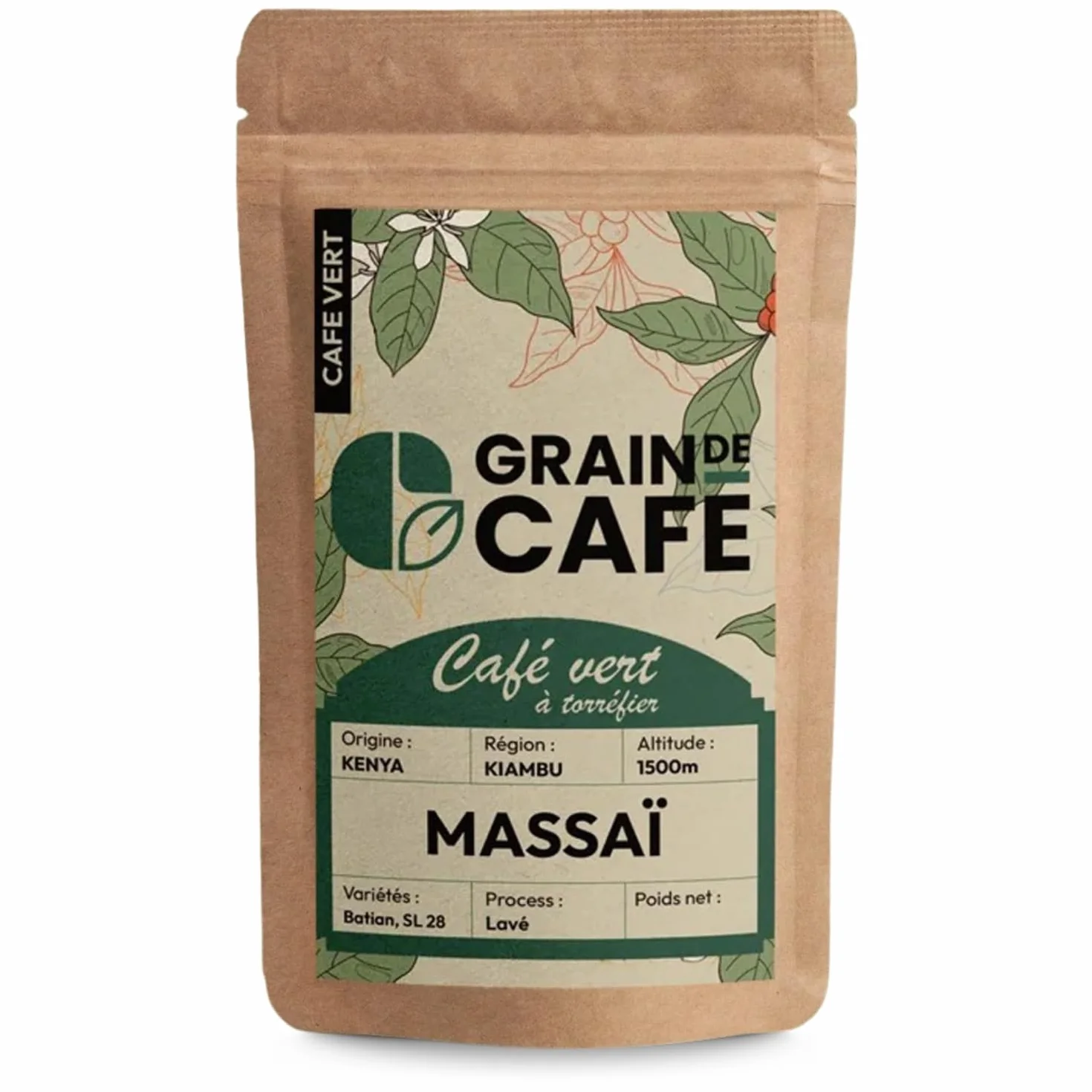 Graindecafé – Café Vert Kenya Massaï 1kg | 100% Arabica Lavé Non Torréfié | De Haute Altitude Vif Et Fruité | Notes De Groseille Et Cassis | Idéal Machine À Grain Une Fois Torréfié