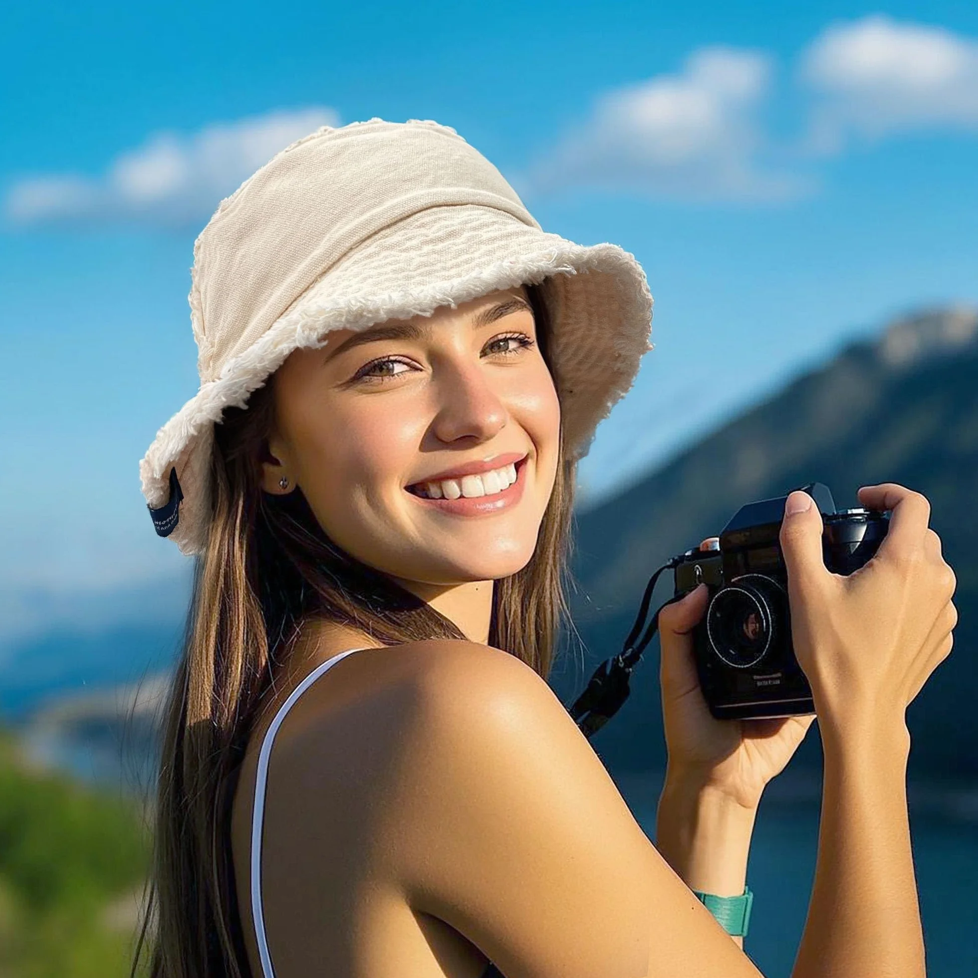 CLAPE Chapeau de Pêcheur Réversible Chapeau de Seau Anti UV Femme Coton Lavé