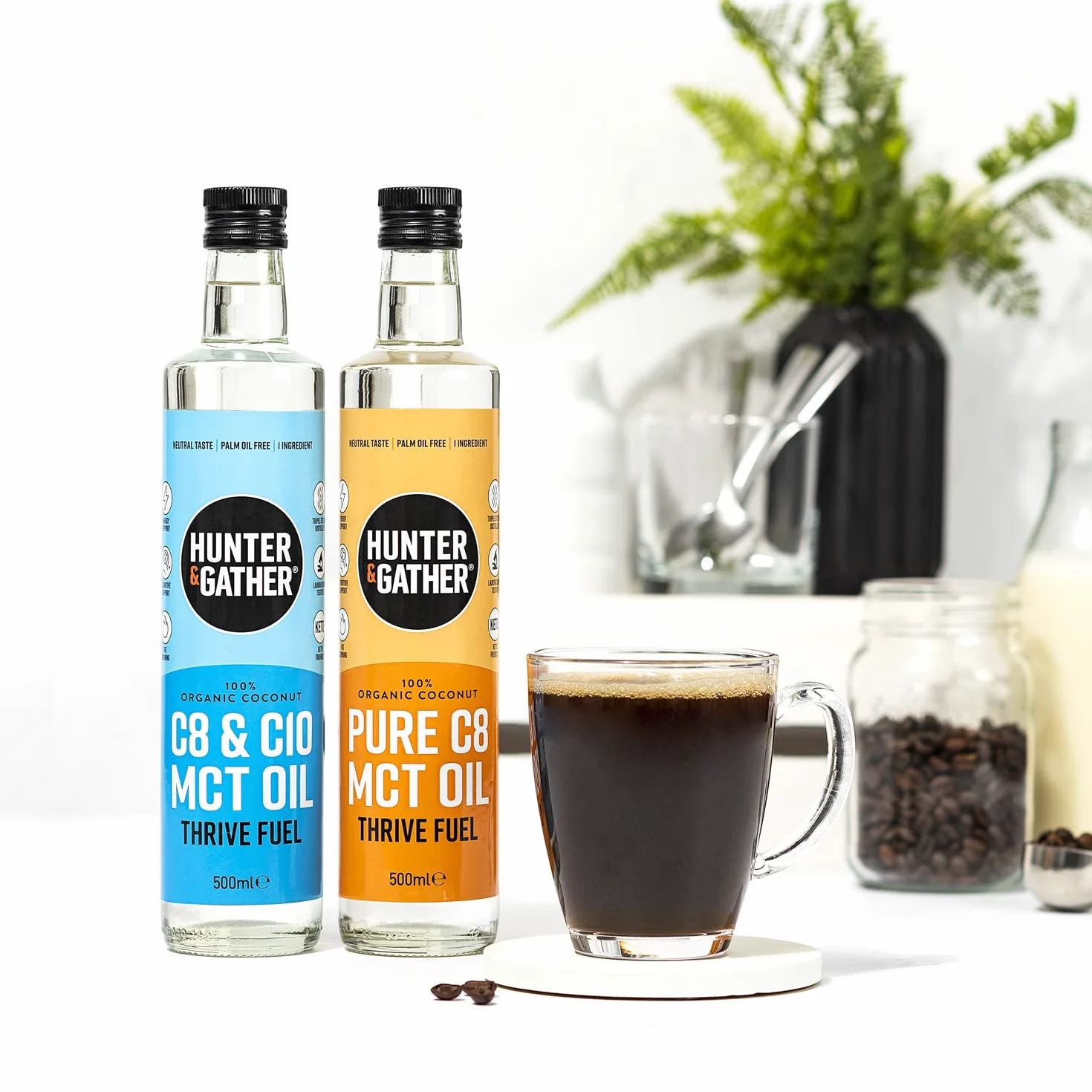 Hunter & Gather Pur C8 MCT Huile 500ml | Triple Distillation À La Vapeur De Noix De Coco | Céto, Faible Teneur En Glucides Et Paléo | Sans Sucre Et Sans Gluten