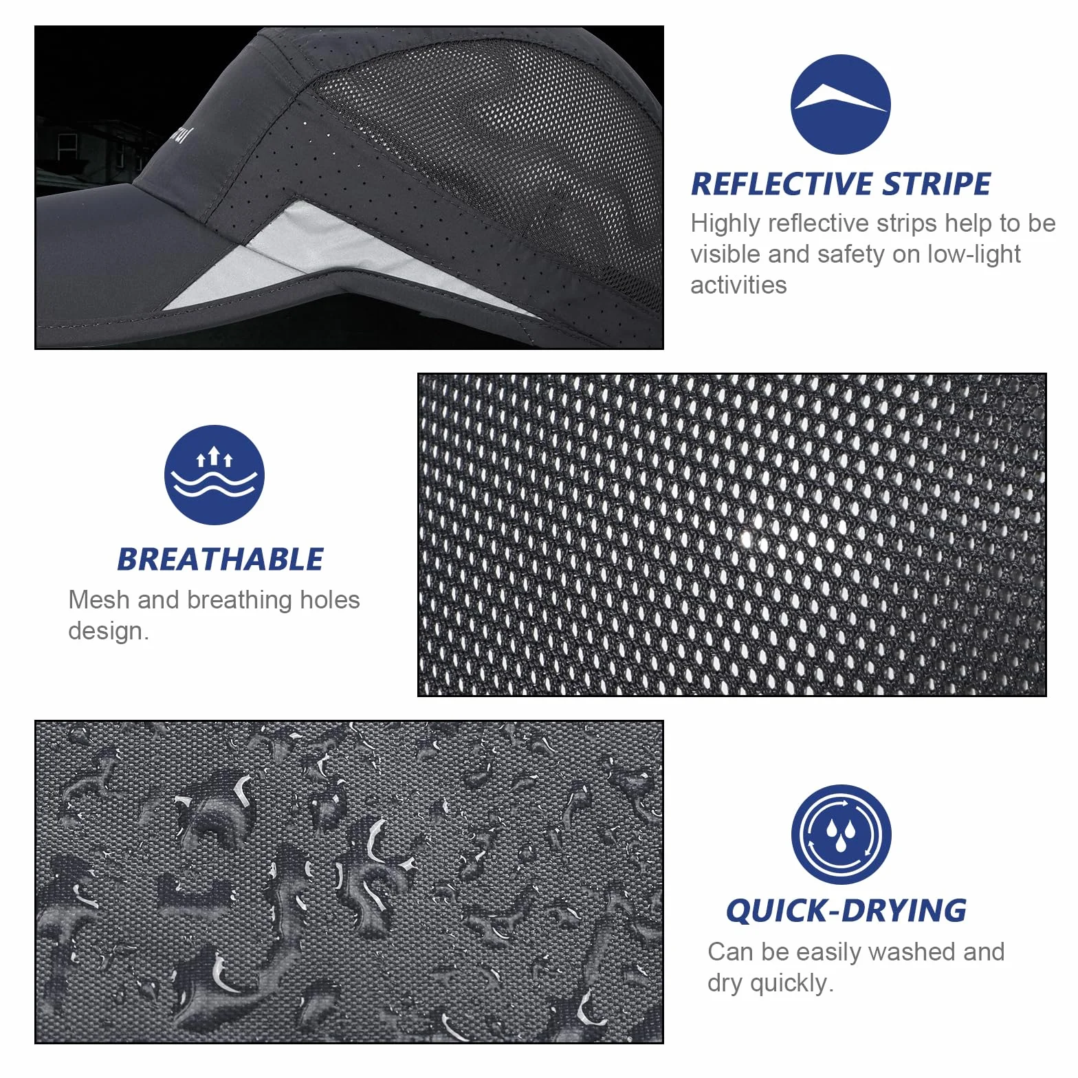 Casquette de Baseball Homme 2 Paquets Respirantes Légères Séchage Rapide Été Maille Réglable Sport Extérieur Course Golf Loisirs