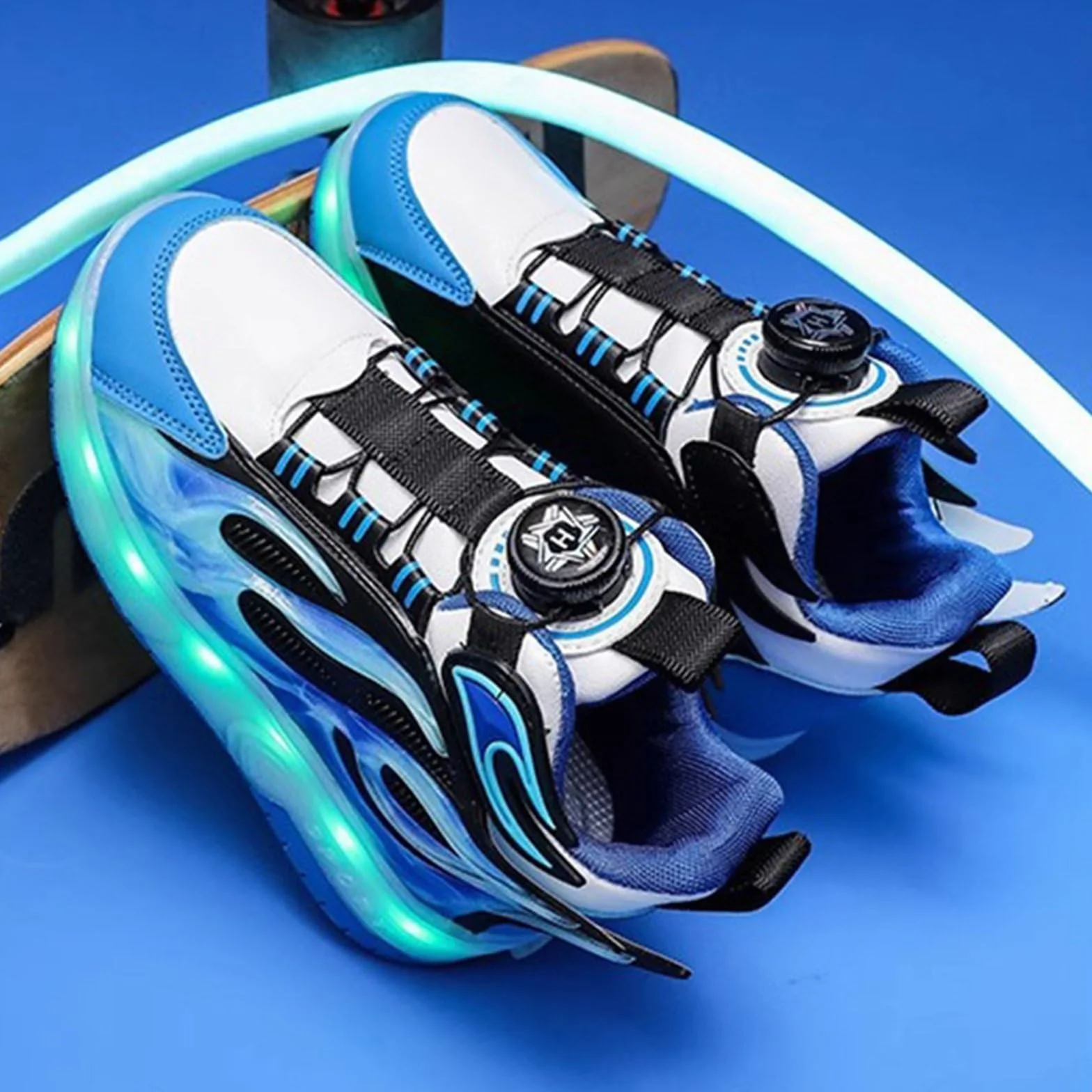 Mateju 2 en 1 Patins à roulettes Enfant Fille Garçon, Chaussures de Skateboard LED avec Roues Retractable Automatiques, 30-41 EU