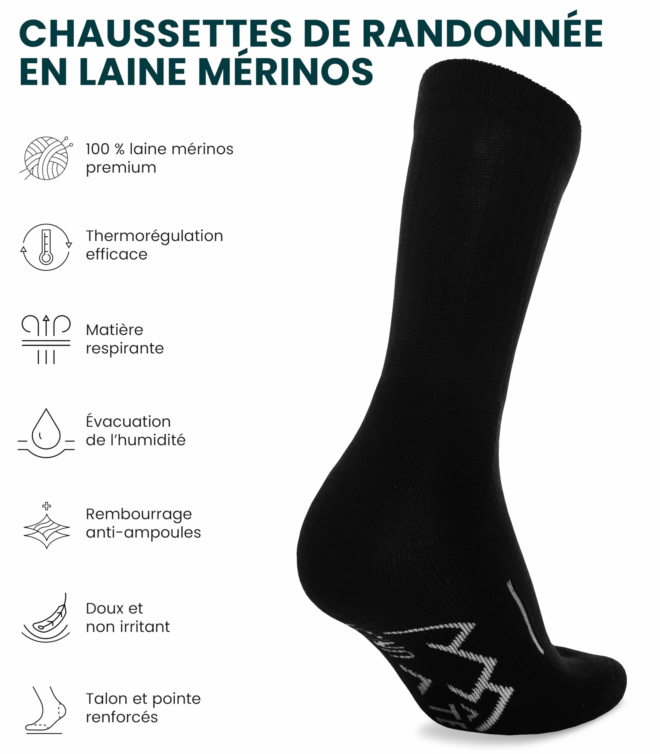 Merino.tech Chaussette Laine Merinos Randonnée Style D'équipage